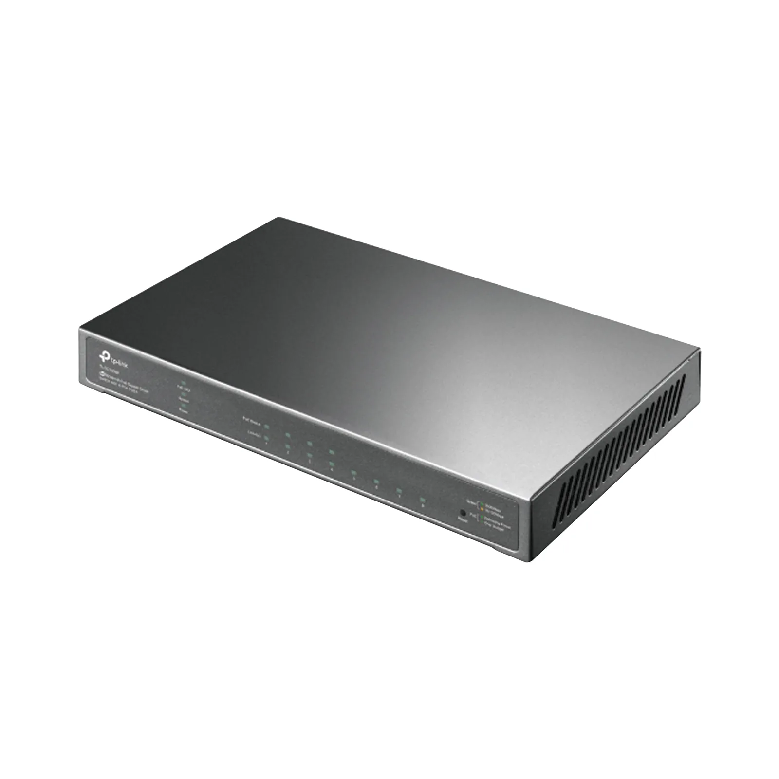 Switch Omada / 8 Puertos Gigabit / 4 Puertos PoE+ 802.3at/af / Presupuesto PoE 62 W / 30 W por Puerto / Gestión Cloud Omada / L3 Static Routing / Sin Ventilador / Metal