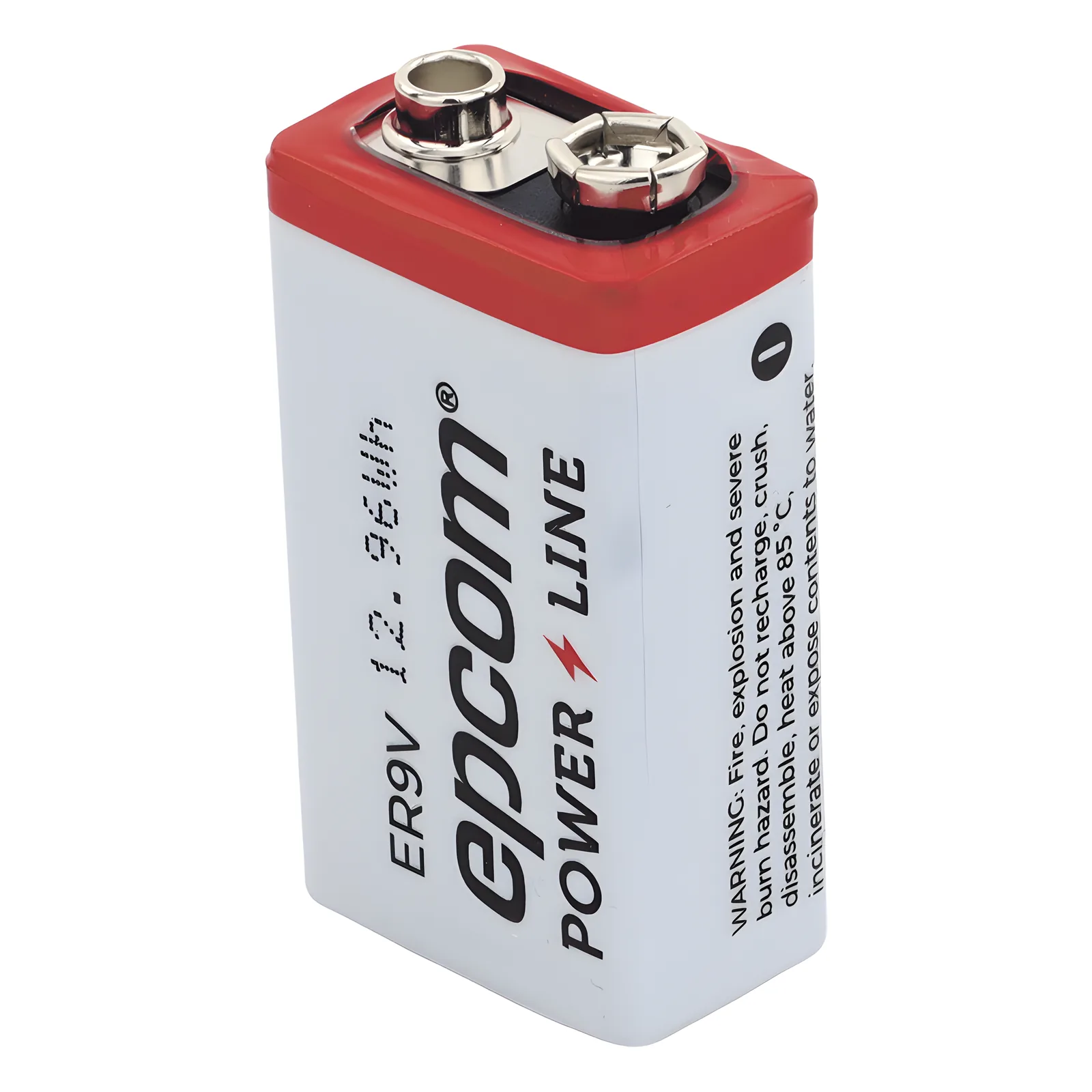 Batería de Litio 9V / 1200 mAh / Cloruro de Tionilo / No Recargable / Operación -60°C a +85°C / Acero Inoxidable