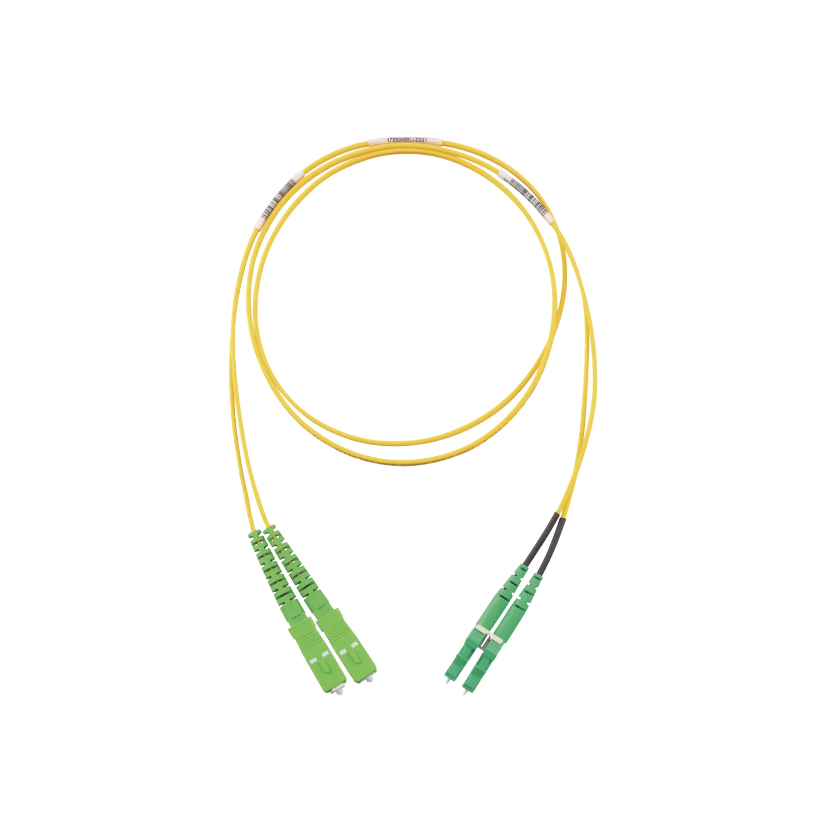 Jumper de Fibra Optica Monomodo 9/125 OS2, SC/APC-LC/APC Duplex, OFNR (Riser), Color Amarillo, 2 Metros (6.56 Pies)