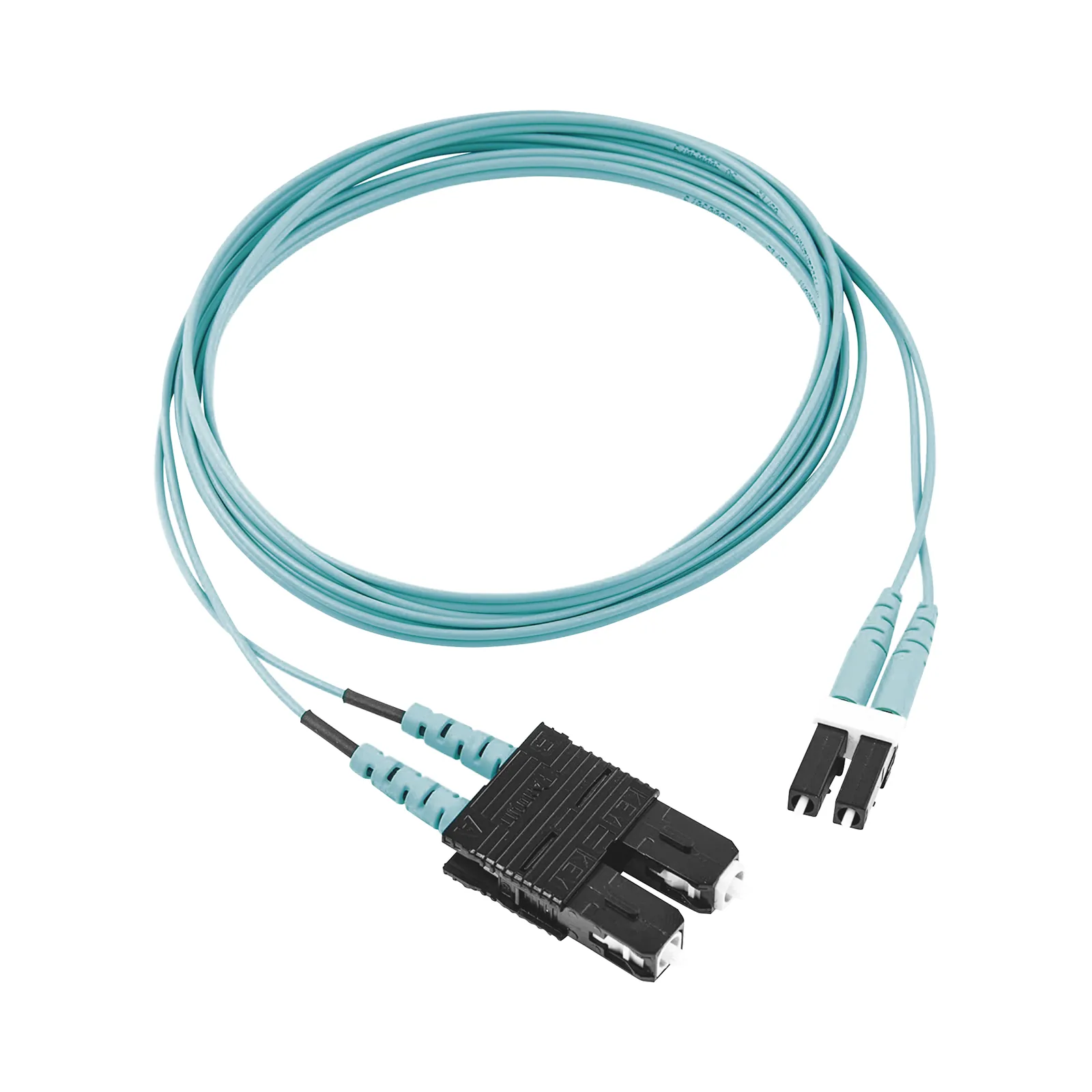 Jumper de Fibra Optica Multimodo 50/125 OM3, LC-SC Duplex, OFNR (Riser), Color Aqua, 2 Metros (6.56 Pies)