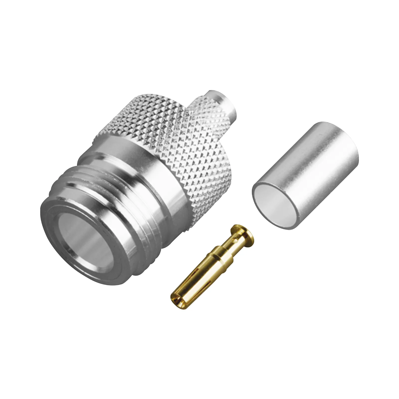 Conector N Hembra de Anillo Plegable para Cable PROFLEX ó Grupo P, Plata/ Oro/ Teflón.