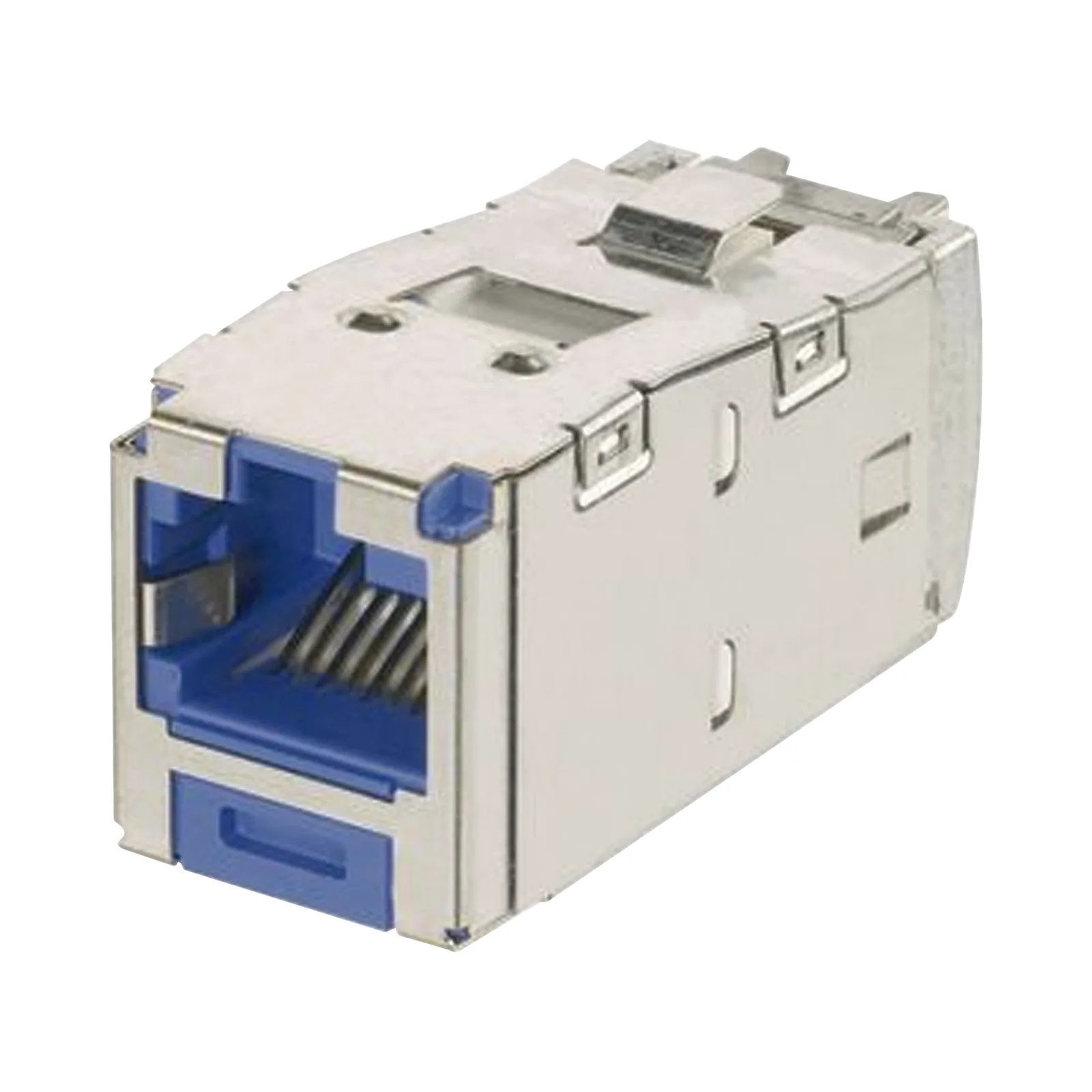 Conector Jack RJ45 Blindado, Llaveado Azul, Estilo TG, Mini-Com, Categoría 6A, de 8 Posiciones y 8 Cables, Color Azul