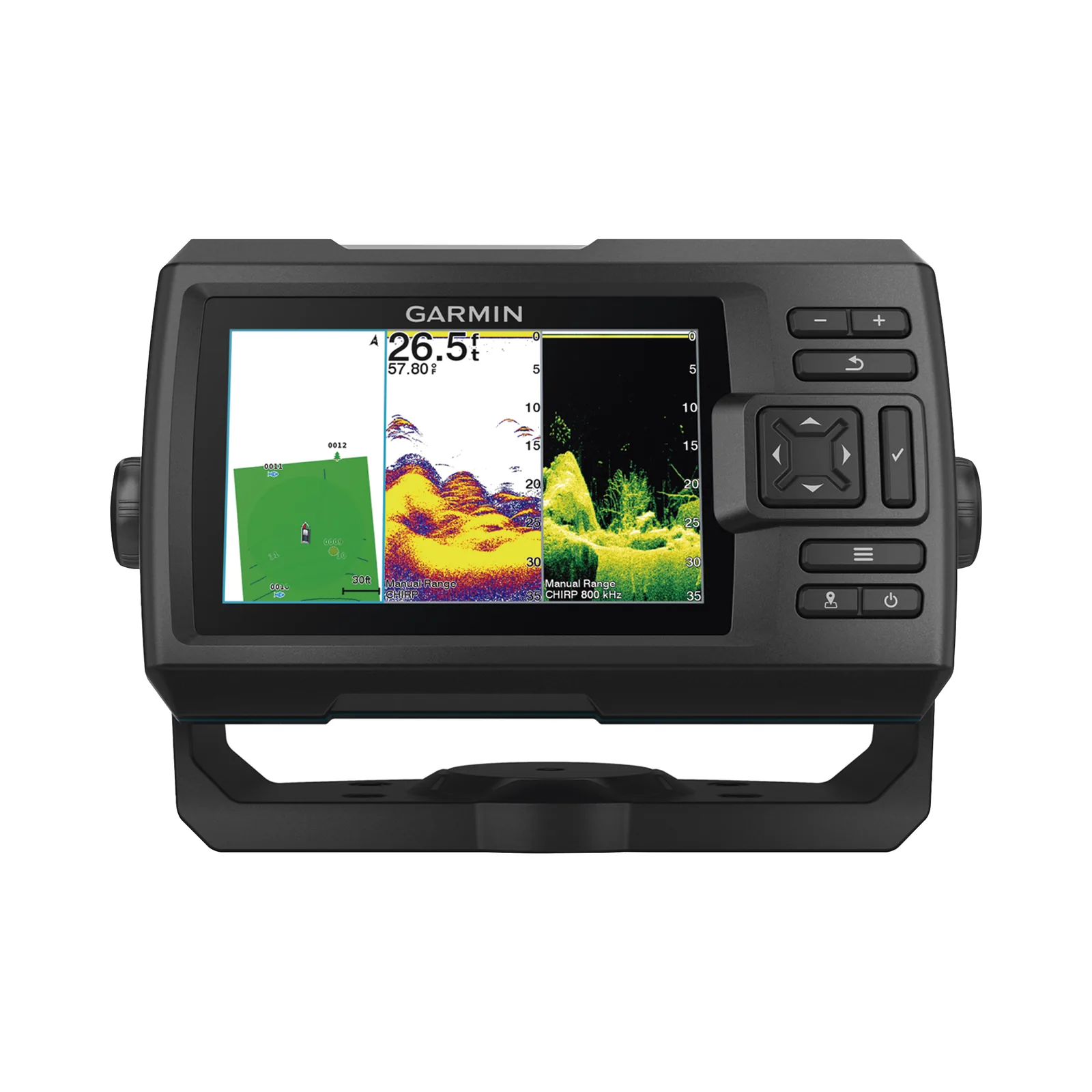 Fishfinder STRIKER™ Vivid 5cv / Pantalla WVGA a Color 5.0" / Resolución 800x480 píxeles / Receptor GPS Integrado / Sonda Tradicional Frecuencia Dual / ClearVü / Potencia de Transmisión 500 W (RMS) / IPX7 / Quickdraw Co