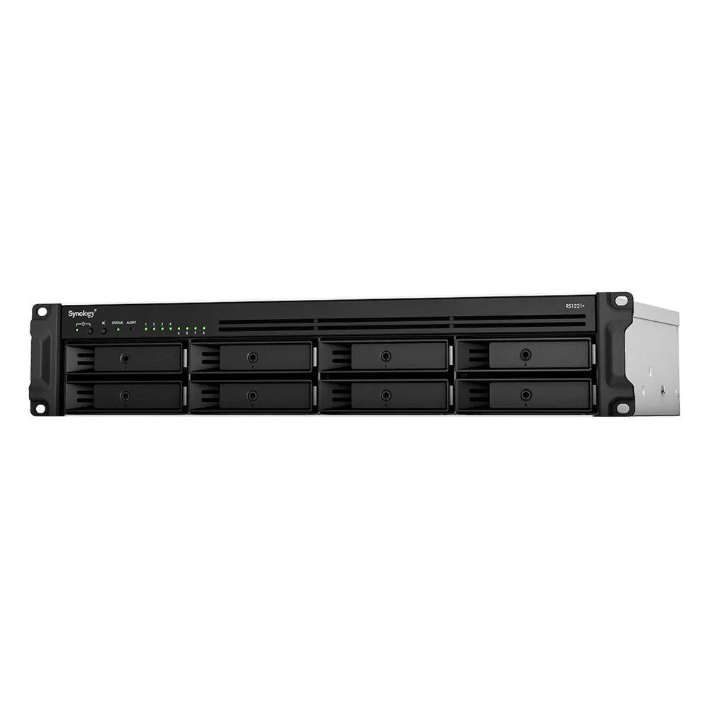 Servidor de Almacenamiento en Red RackStation RS1221+ | 8 Bahías | Expansión a 12 Bahías | CPU AMD Ryzen V1500B | 4 GB DDR4 ECC | RAID Soportado | 10/25GbE | Synology High Availability | Protección de Datos Integral.
