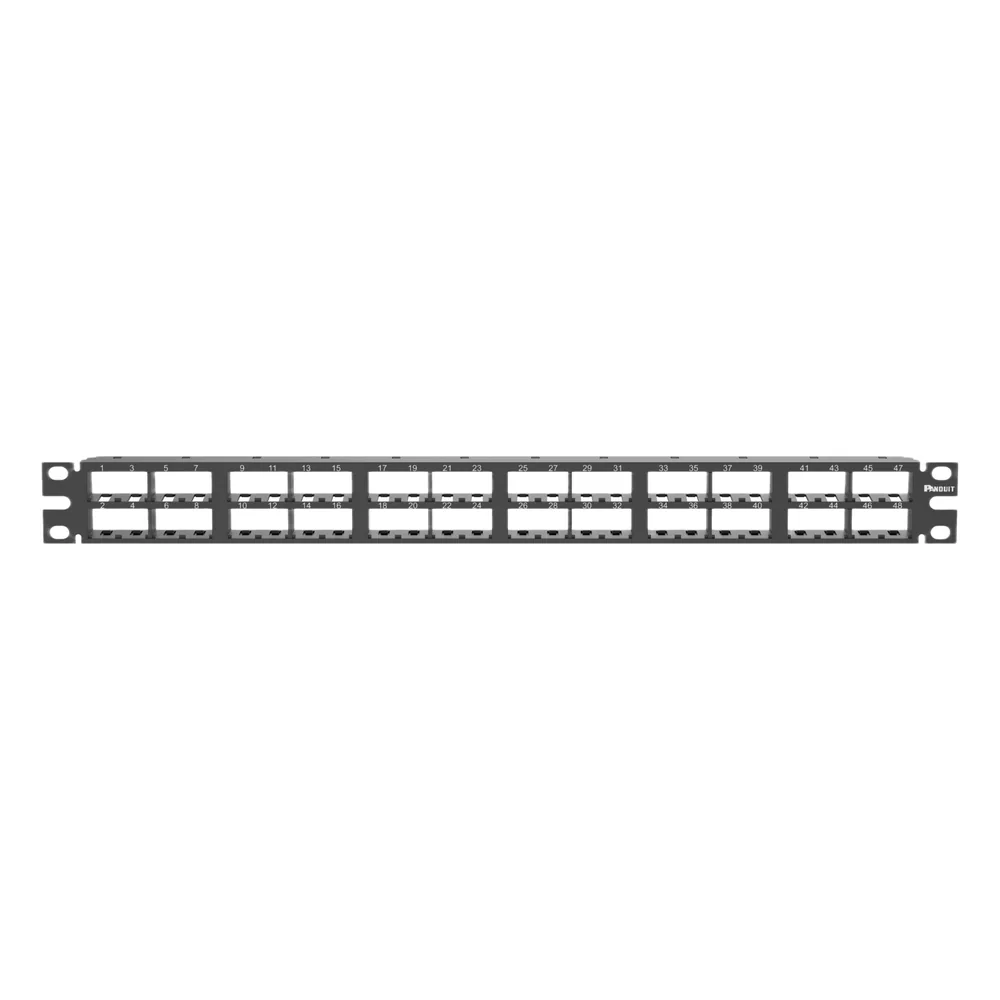 Panel de Parcheo Modular Mini-Com (Sin Conectores), Plano, Sin Blindaje, Alta Densidad, Números Pre-impresos, de 48 Puertos, 1 UR