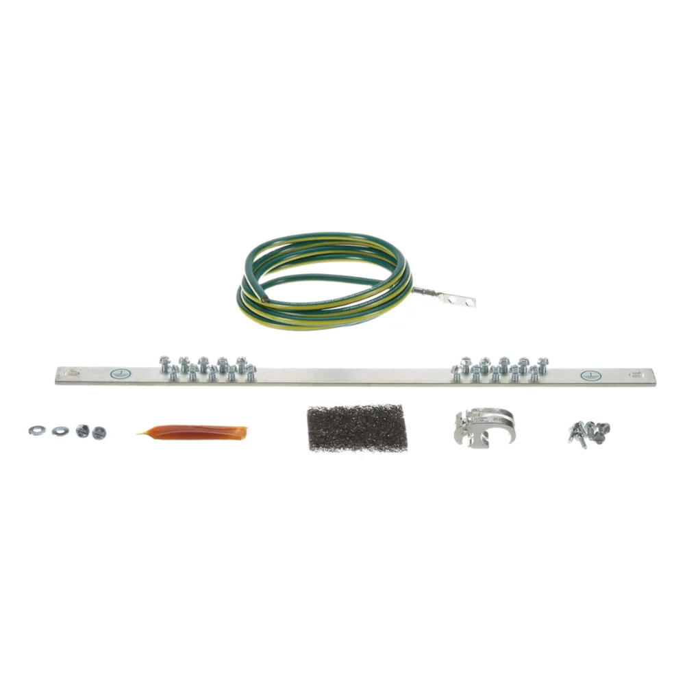 Kit de Puesta a Tierra con Jumper 6 AWG RGREJ696Y y Barra de Conexiones de 20 Orificios RGRB19U, para Rack de 19in