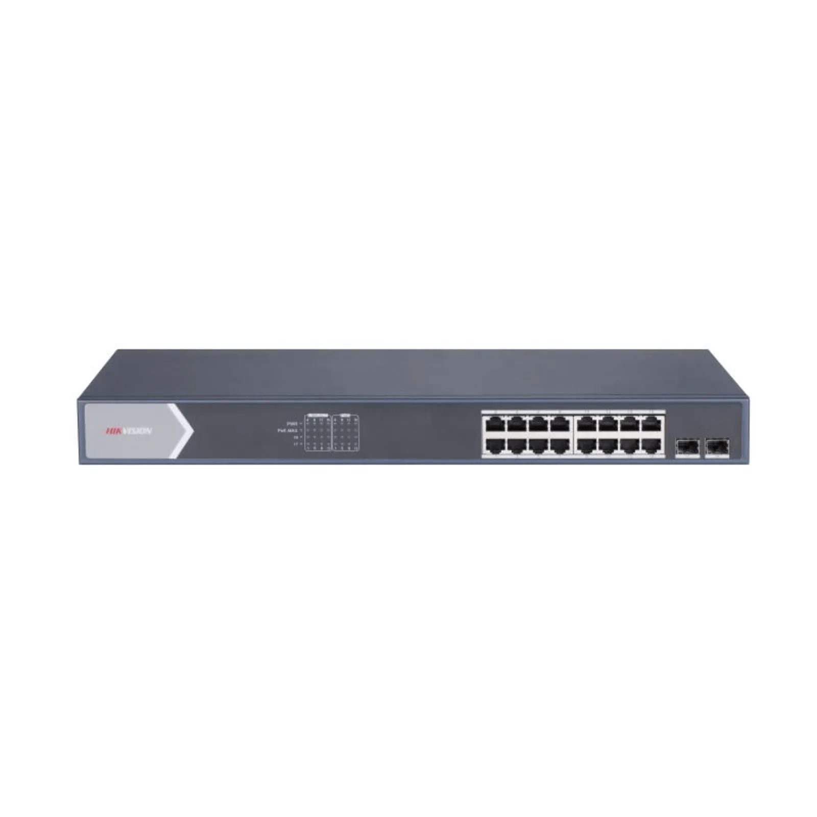 Switch Gigabit PoE+ / Administrable / 16 Puertos 1000 Mbps PoE+ / 2 Puertos SFP / Configuración Nube desde Hik-ParnerPro / PoE hasta 300 Metros / 225 Watts