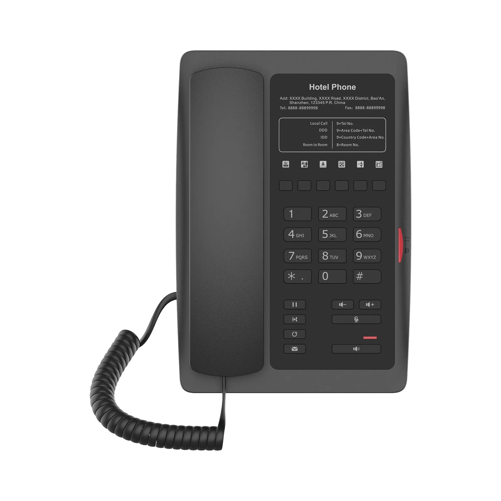 Teléfono IP WiFi para Hotelería, profesional con 6 teclas programables para servicio rápido (Hotline), plantilla personalizable con PoE