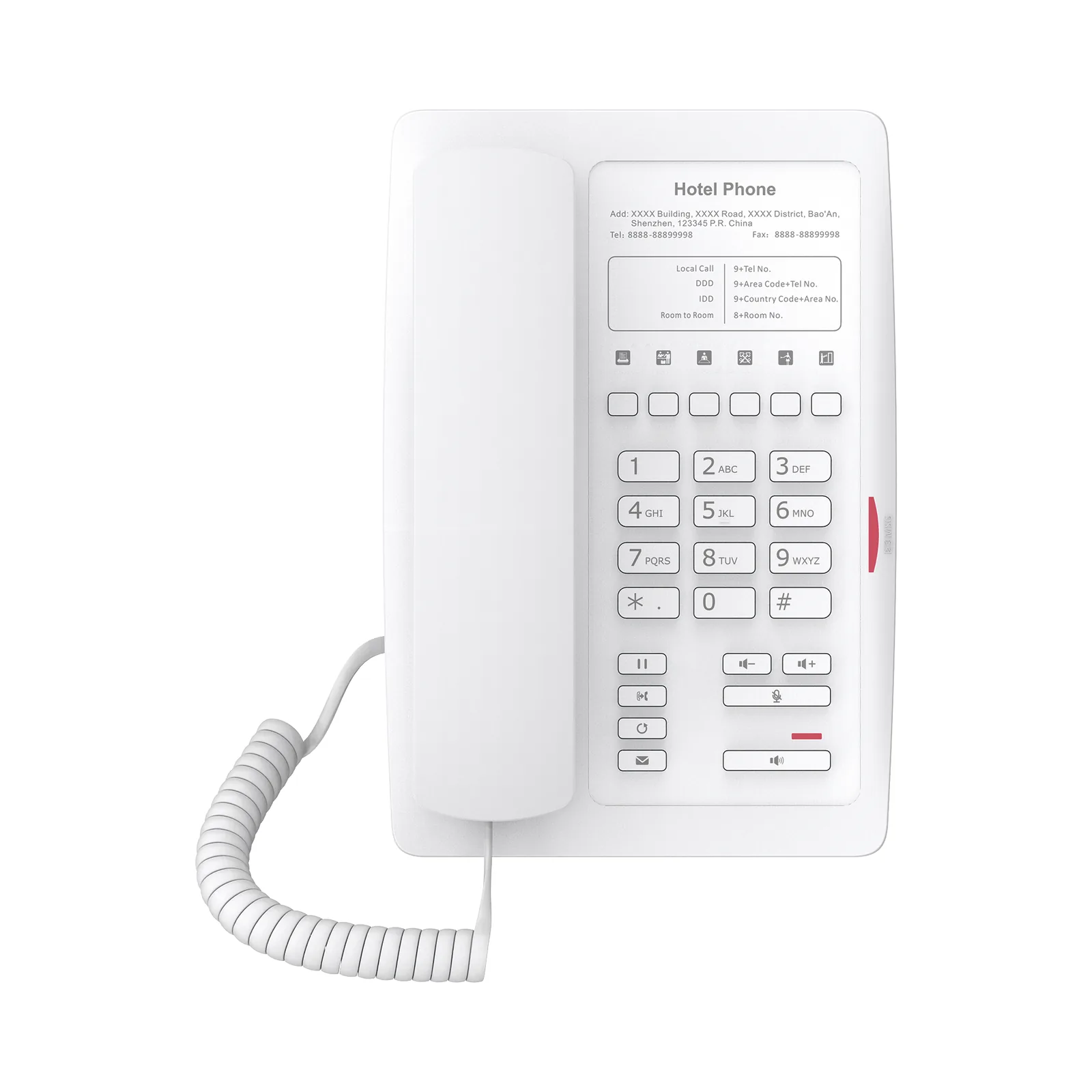 Teléfono IP WiFi para Hotelería, profesional con 6 teclas programables para servicio rápido (Hotline), plantilla personalizable con PoE