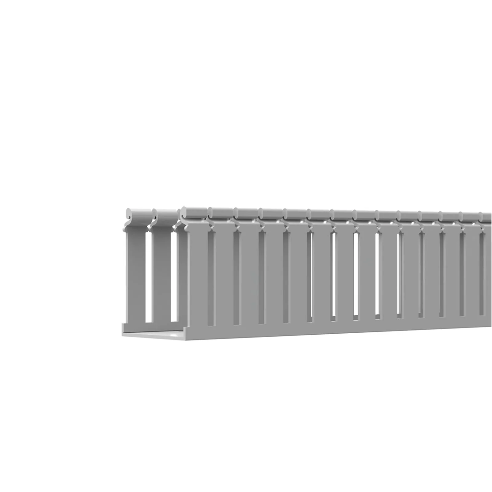 Canaleta Ranurada de PVC con Tapa, Tipo F, 108 mm de Ancho, 104.1 mm de Alto y 2 m de Largo, Color Gris