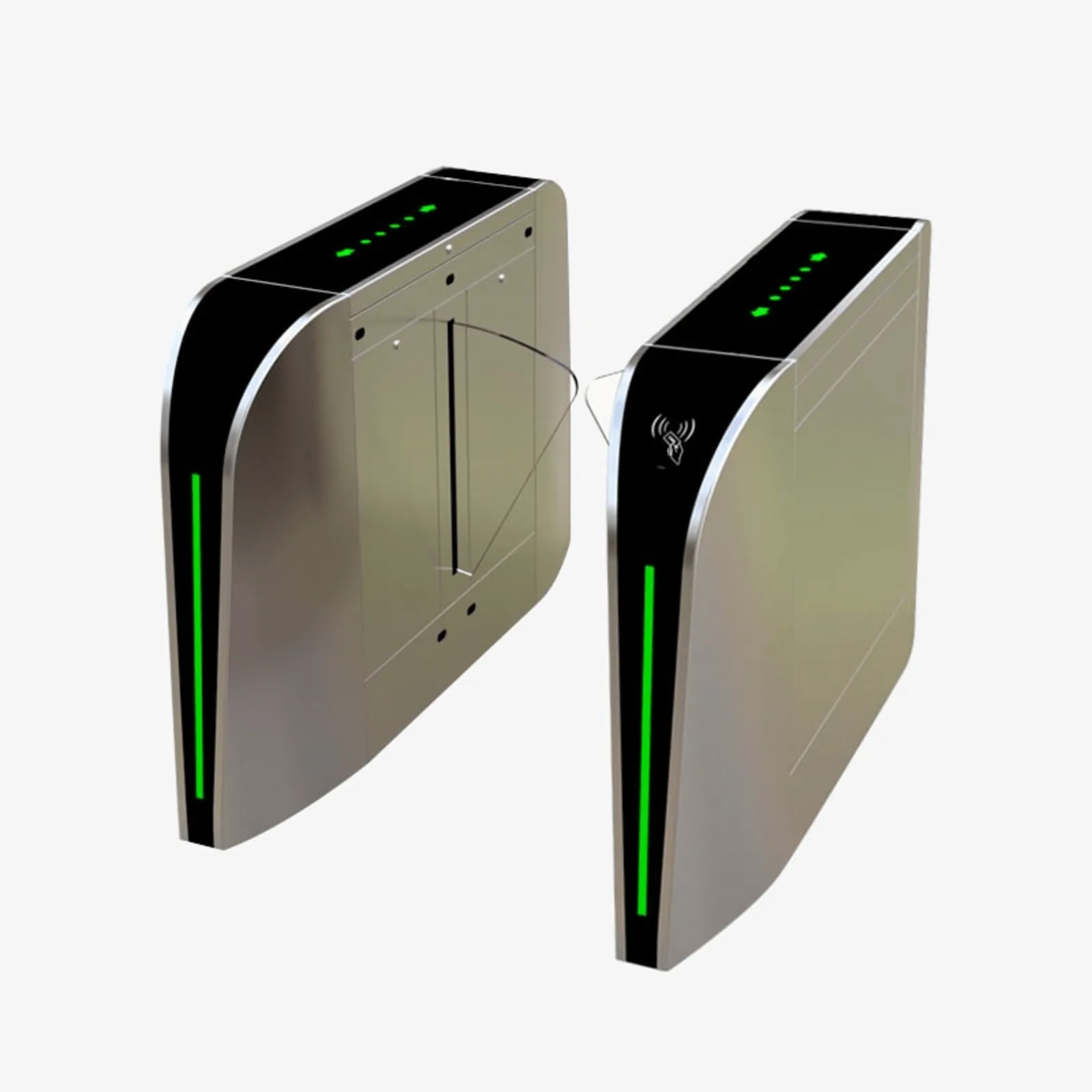 Puerta de cortesía tipo FLAP bidireccional / 30 personas por minuto / Acabado de Lujo / Apertura en 1 segundo / Acero inoxidable / Indicadores LED / Alarma por acceso denegado