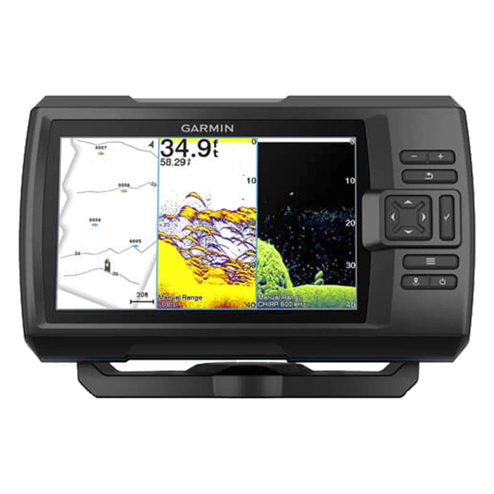 STRIKER Vivid 7cv / Pantalla WVGA a Color 7" / Resolución 800x480 / GPS Integrado / Sonda Tradicional y ClearVü / Frecuencias 50-800 kHz / Potencia 500 W / IPX7 / Quickdraw Contours / Conectividad Wi-Fi