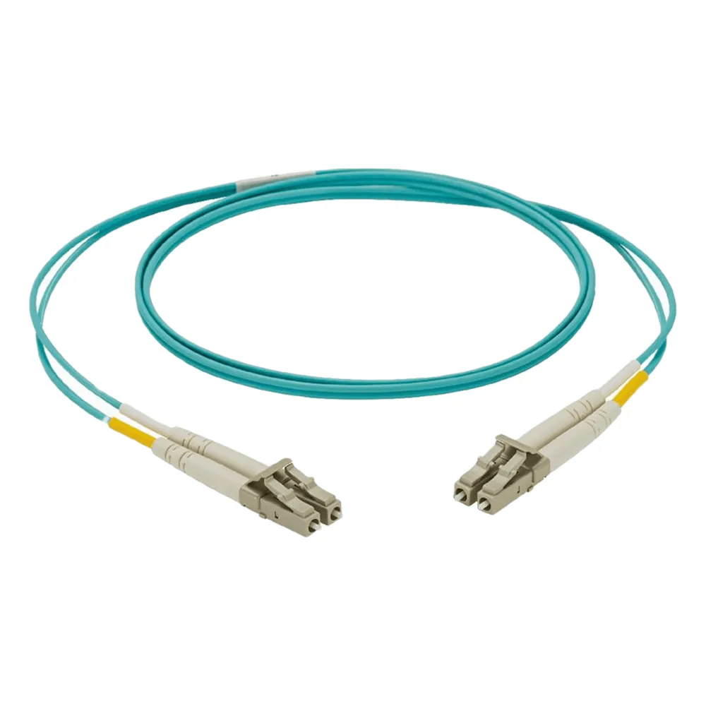Jumper de Fibra Optica Multimodo 50/125 OM4, LC-LC Duplex, LSZH, Color Aqua, 2 Metros