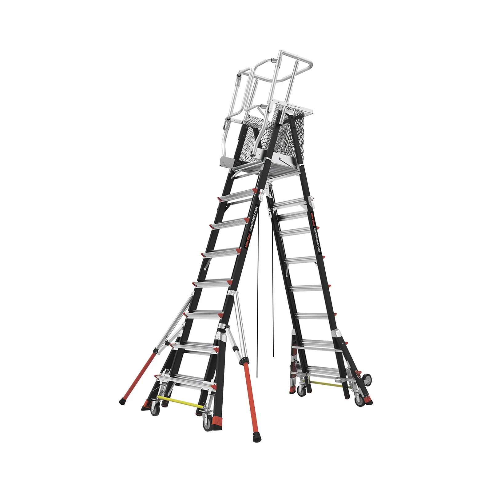 Escalera de Fibra de Vidrio con Jaula de 8'-14' (2.44 - 4.27 m). Con Ajuste en Ruedas (RATCHET™ Leveler) (SKU:18515-817).