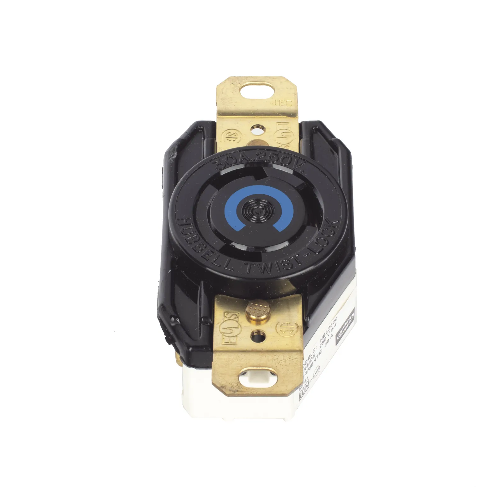 Receptáculo de Media Vuelta Industrial 30 A 250 V CA 2 Polos 3 Hilos (Nema L6-30R) Color Negro.