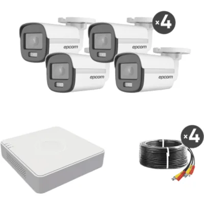 Kit TurboHD 1080p Lite / DVR 4 Canales / 4 Cámaras Bala 2 Megapixel ColorVu / Fuente de Poder / Accesorios de instalación