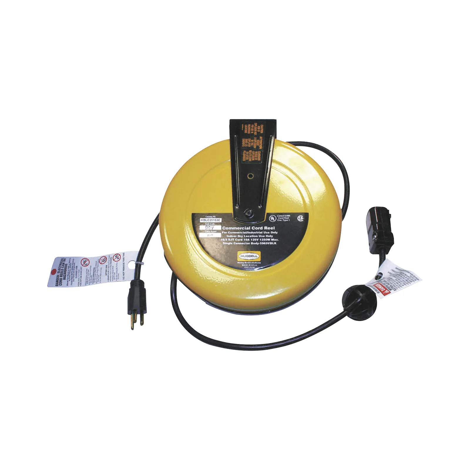 Carrete de Cable comercial (16/3 rudo), para 125 V CA, 10 A, 7.6 m de longitud con conector HBL5969VBLK.