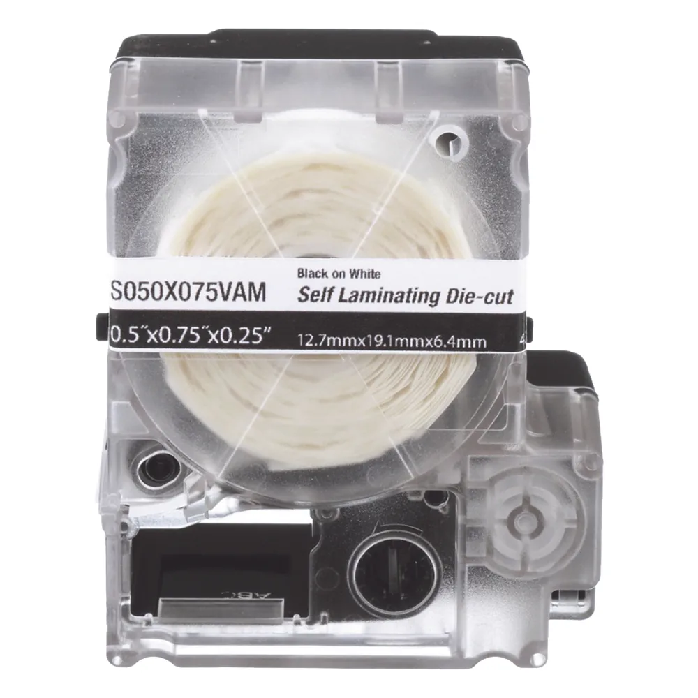 Casete de 200 Etiquetas Autolaminadas de 12.7 x 31.8 mm (0.5 x 1.25 pulgadas), para Cables de 3.1 a 7 mm (0.12 a 0.28 pulgadas) de Diámetro, Área de Impresión Color Blanco