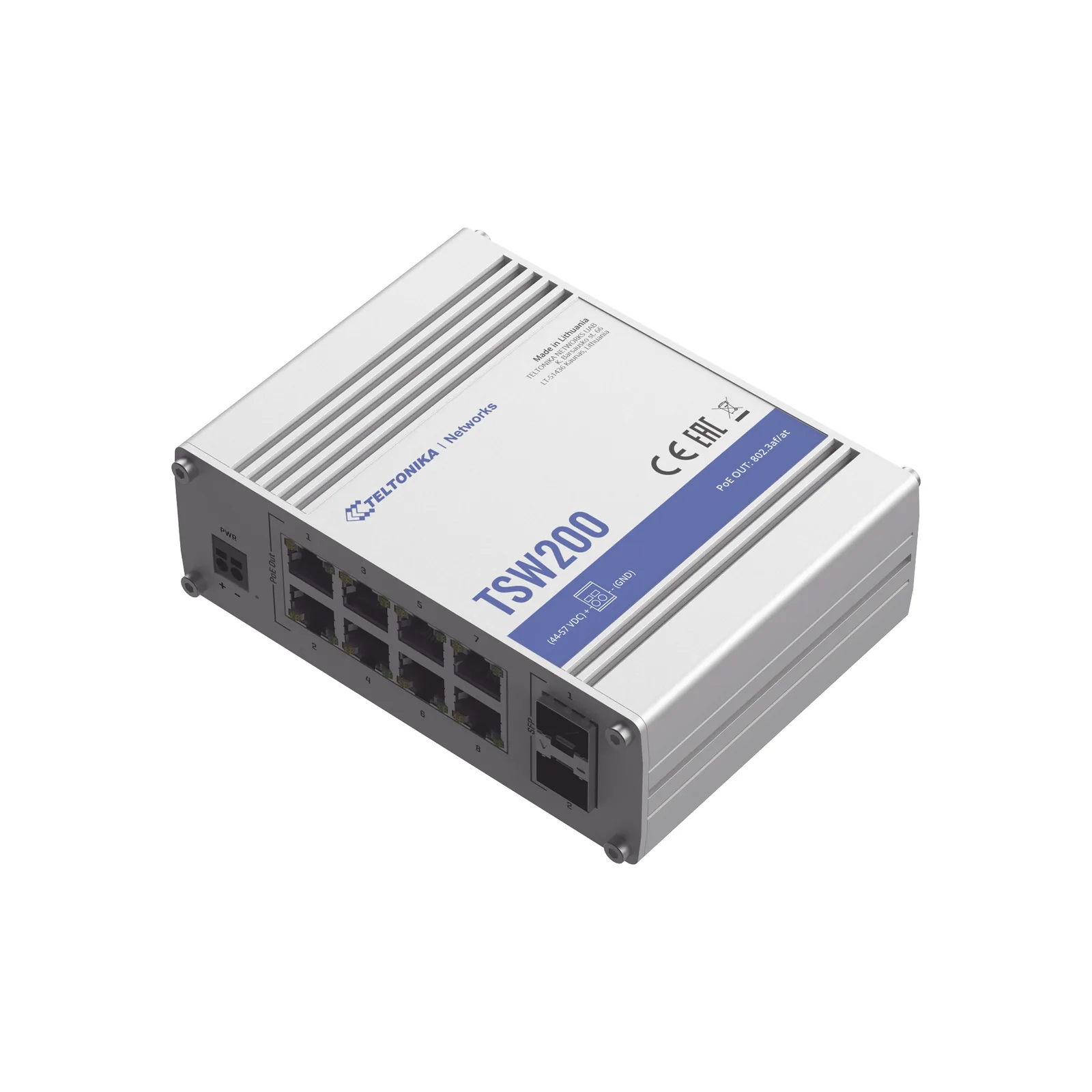 Switch Industrial No-Administrable 8 puertos Gigabit PoE 802.3af/at, 2 puertos SFP