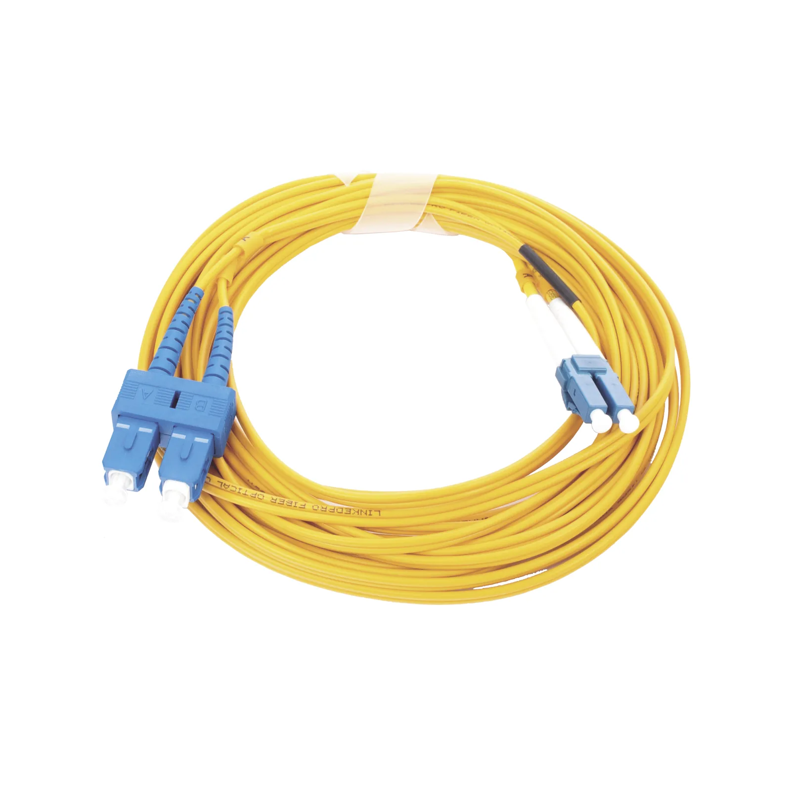 Jumper de Fibra Óptica Monomodo 9/125 LC/UPC-SC/UPC, PVC, 2.0 mm, Dúplex, Amarillo, 5 Metros (16.40 Pies)