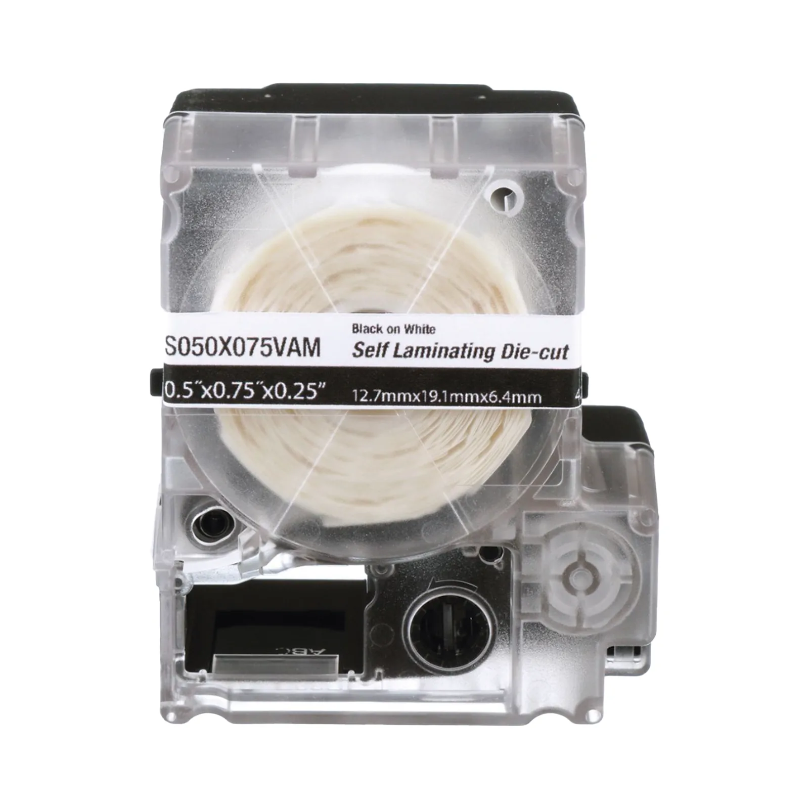 Casete de 300 Etiquetas Autolaminadas de 19.1 x 25.4 mm (0.75 x 1 Pulgadas), para Cables de 2 a 4 mm (0.08 a 0.16 Pulgadas) de Diámetro, Área de Impresión Color Blanco