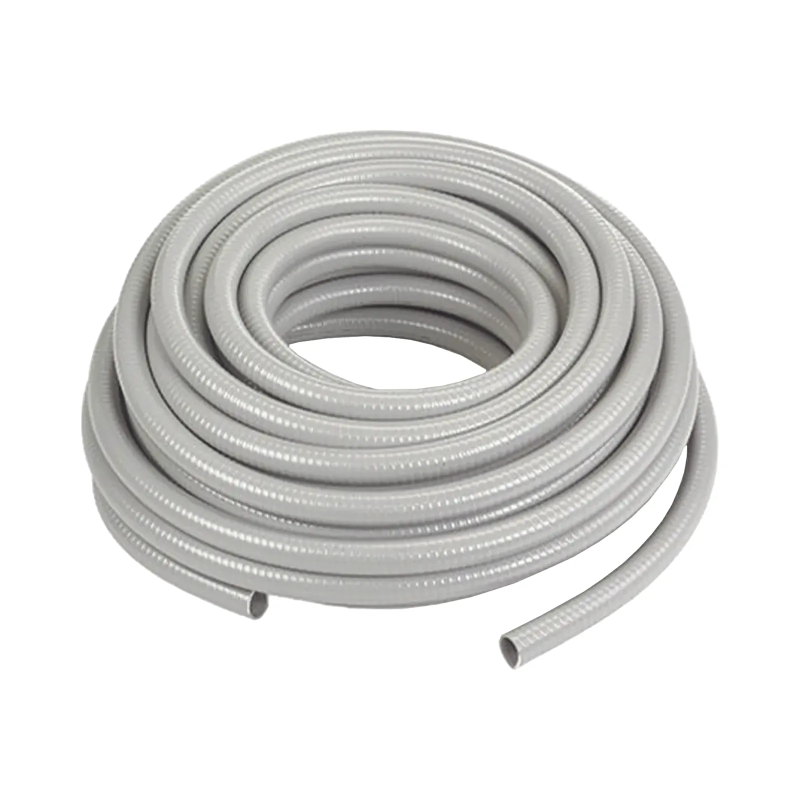 Manguera hermética tipo PolyTuff no metálica gris de 3/4", 100 pies. Uso comercial/industrial.