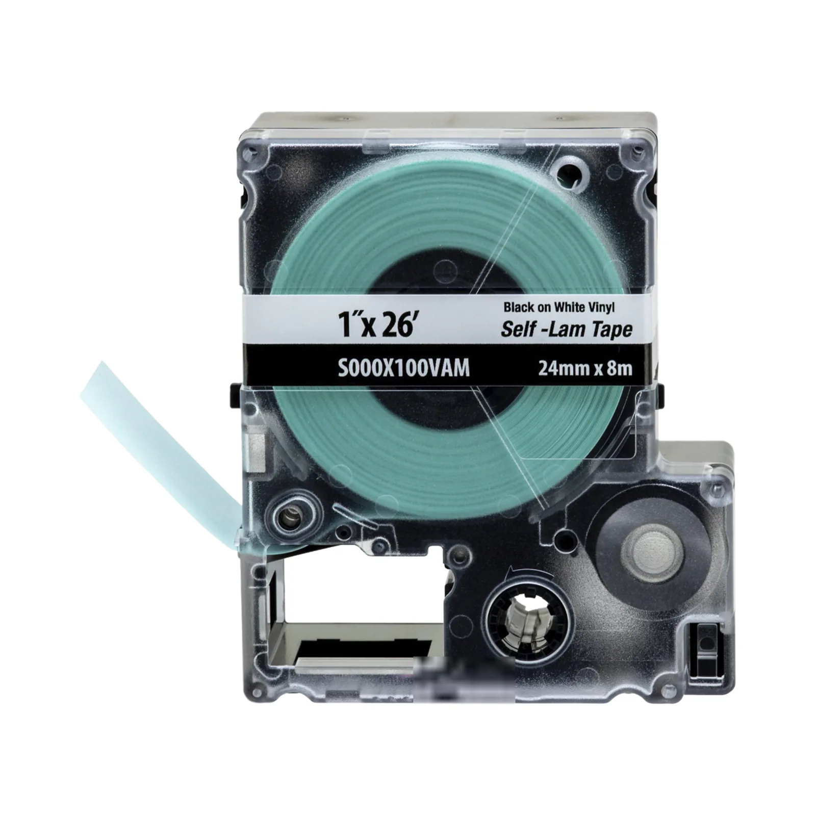 Casete de Etiquetas Autolaminadas de Cinta Continua, de 24 (1 Pulgada) mm de Ancho, 8 Metros (26.25 Pies) de Largo, Para Cables de 2.5 a 5.1 mm (0.1 a 0.2 Pulgadas) de Diámetro, Color Blanco