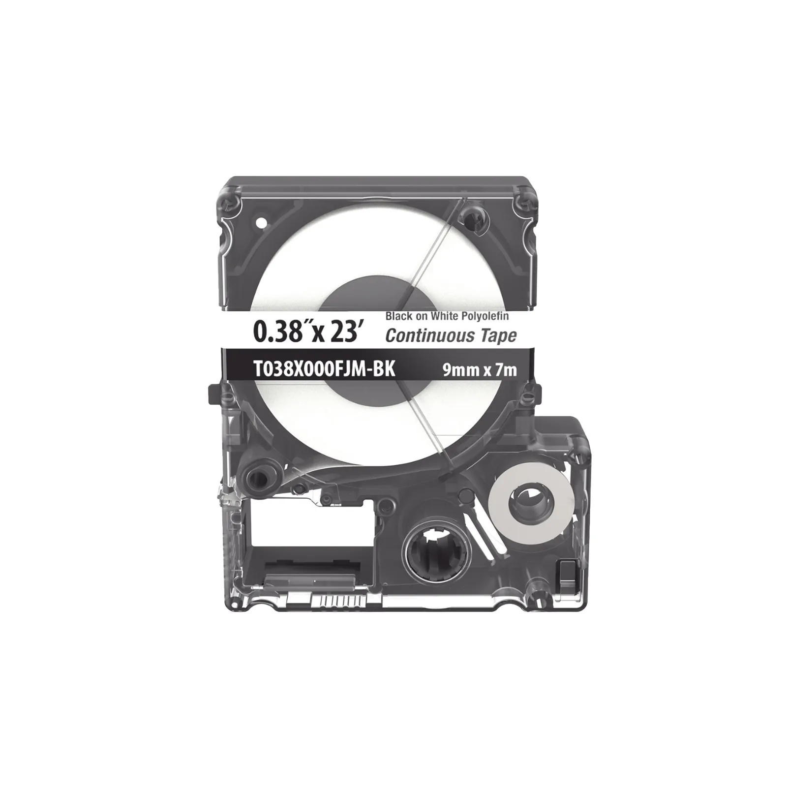 Casete de Etiquetas de Poliolefina de Cinta Continua, Color Negro Sobre Blanco, Uso Interior/Exterior, 9 mm de Ancho x 7 Metros de Largo (22.97 Pies)