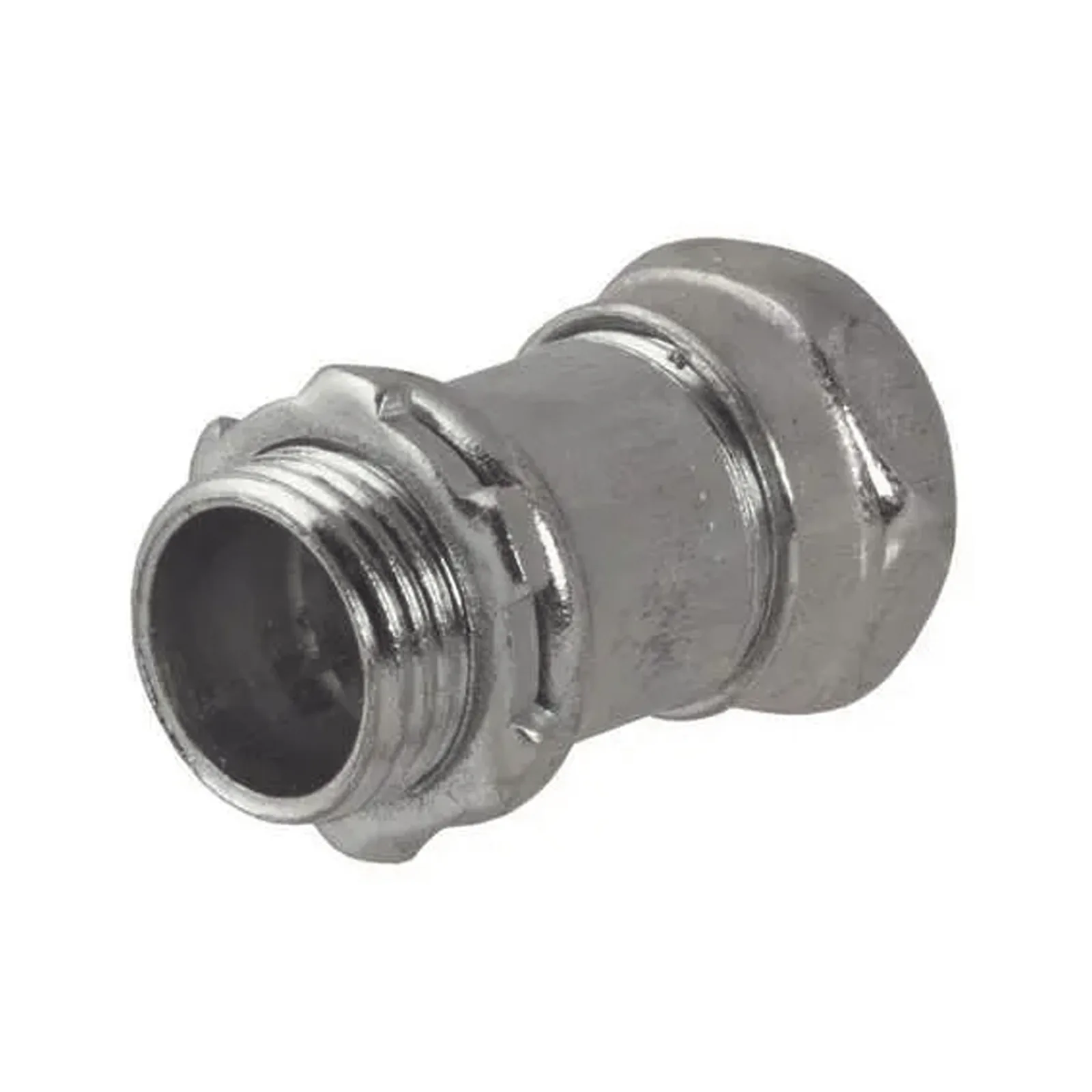 Conector Recto Compresión de Acero Galvanizado para Pared Delgada de 1 1/2".