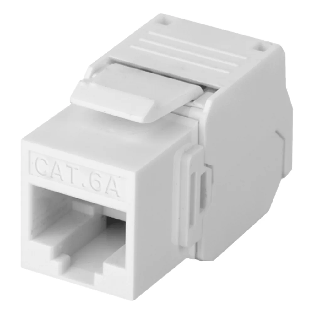 Módulo Jack Keystone Cat6A (Toolless), con Terminación en Ángulo 180 Grados Color Blanco, Compatible con Faceplate y Patchpanel Linkedpro