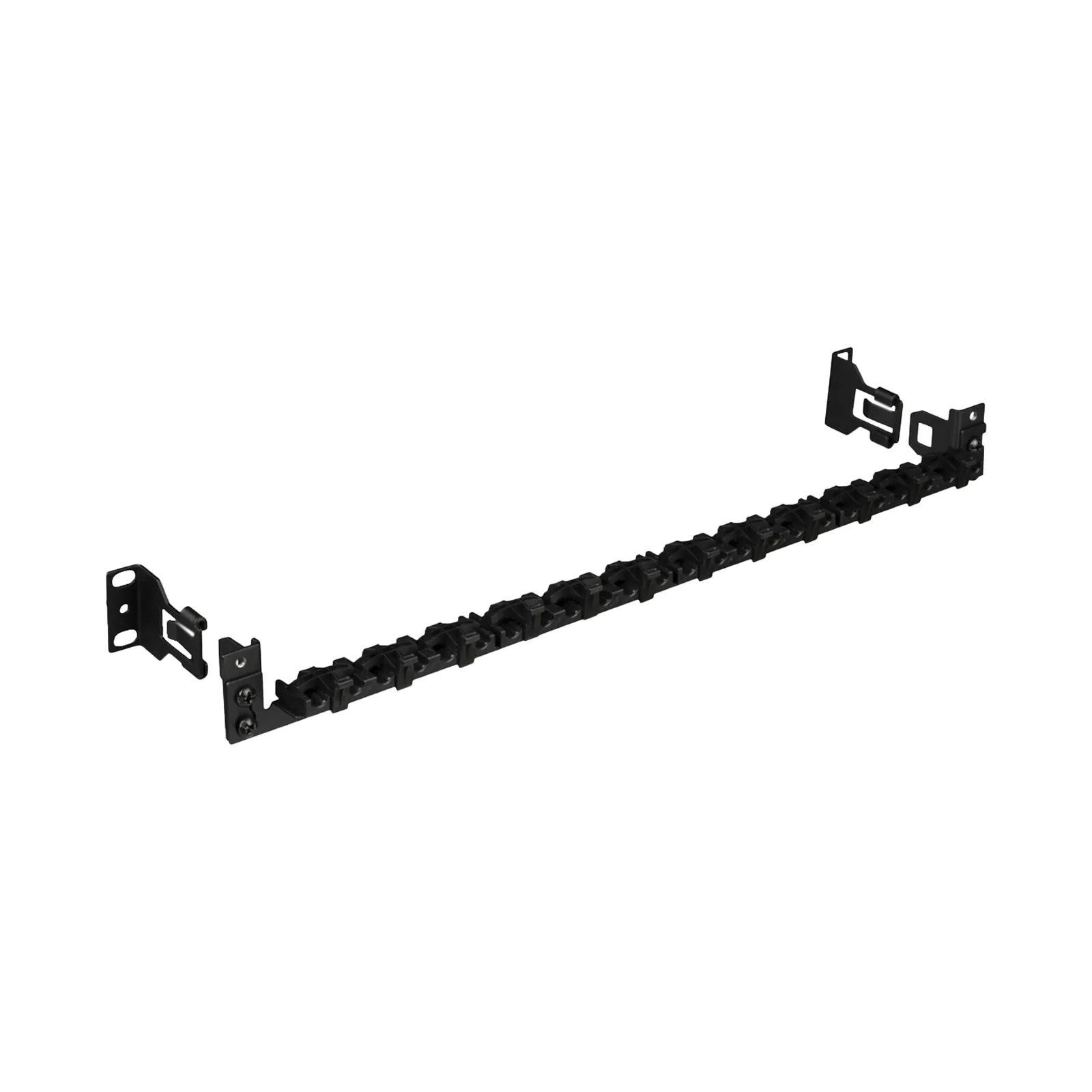 Barra para Aliviar Tensión o Peso Atrás de Patch Panel, Para 24 Cables, Con Clips Ajustables, Color Negro