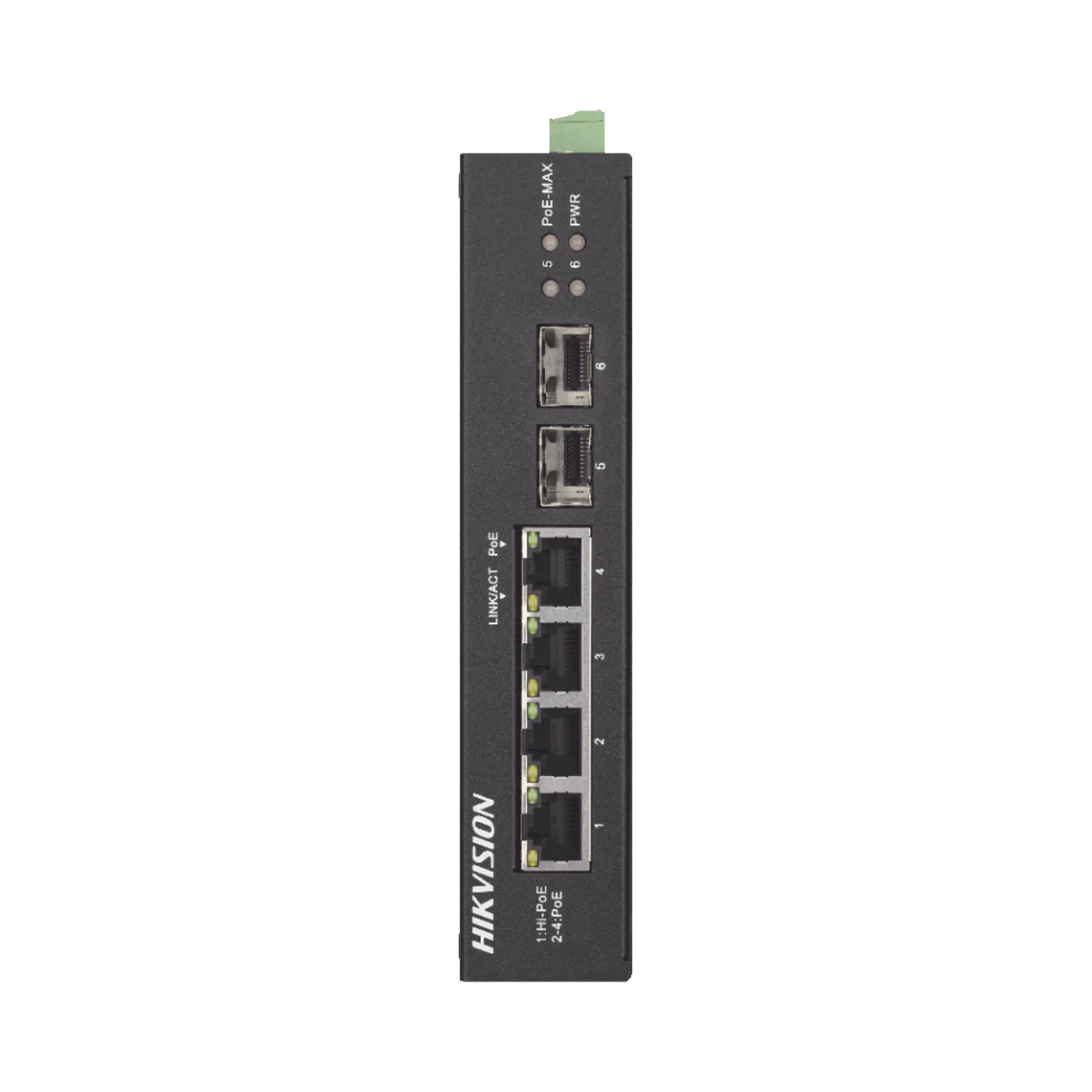 Switch Industrial No Administrable Gigabit / 3 Puertos Gigabit PoE+ (30 W) + 1 Puerto Gigabit PoE++ (60 W) / 2 Puertos SFP / 65 W Total / 48 a 57 VCD / Ideal para Proyectos / 300 Metros de Distancia