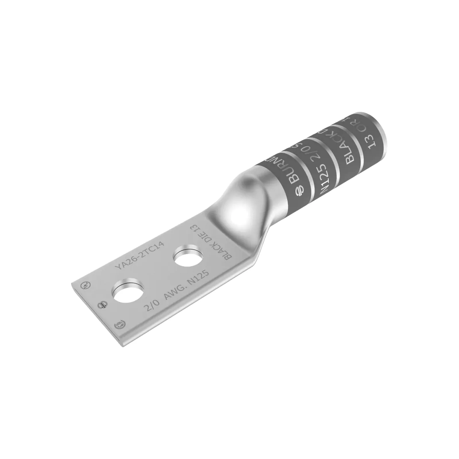 Zapata Terminal de Cobre Electrolítico/ Cañon Largo con 2 Perforaciones para Tornillos de 1/2" / Cable Calibre 2/0 / Espaciamiento entre orificios de 1 3/4".