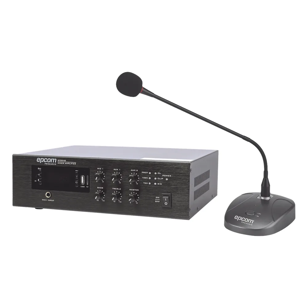 KIT de Amplificador de Audio de 240W Modelo SFB240 | más Micrófono de Escritorio Modelo SF621A