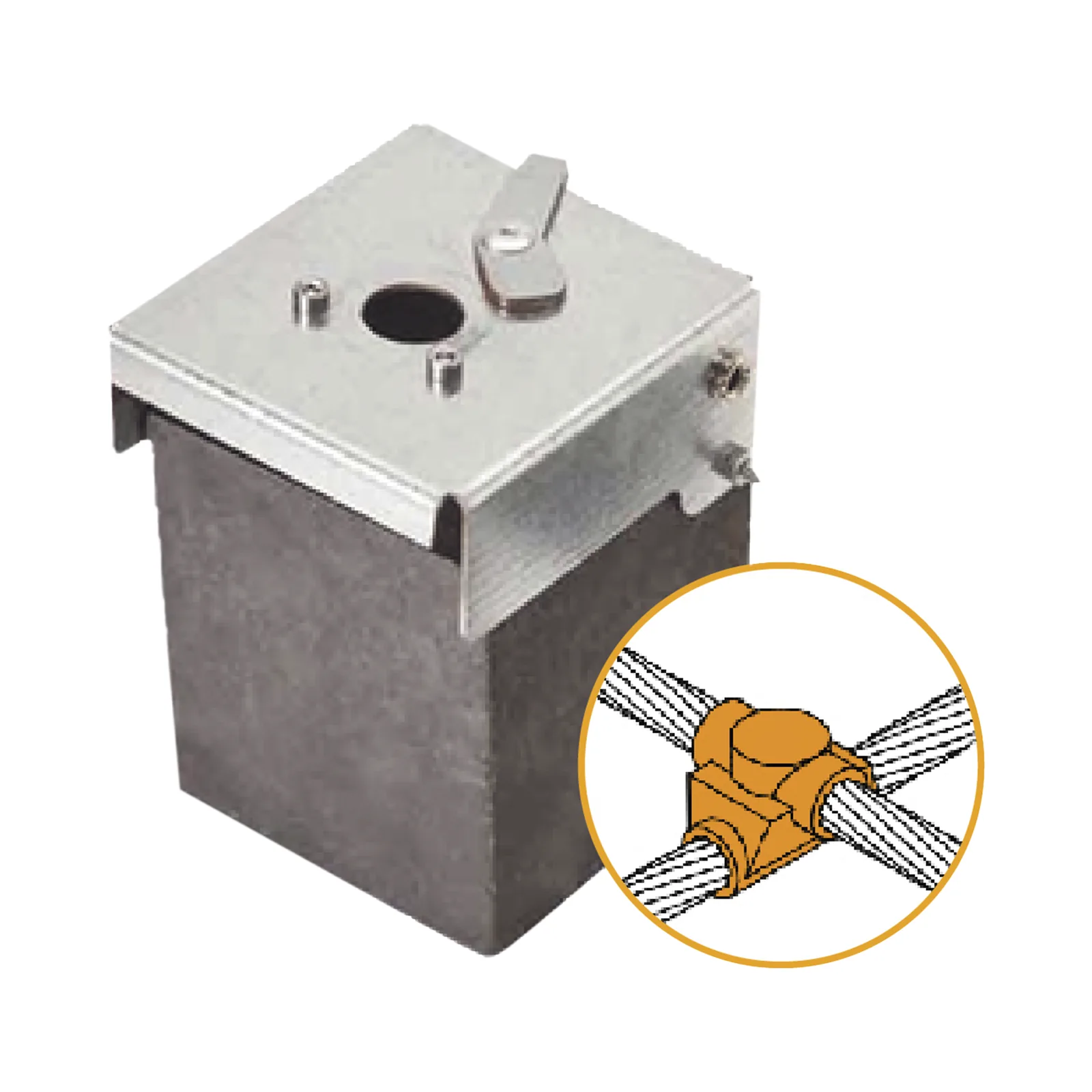 Molde de Grafito Horizontal Unión en Cruz / Cable 2/0 AWG (70 mm²) / 50 Soldaduras / Acero Electrogalvanizado / Normativa IEC 62305