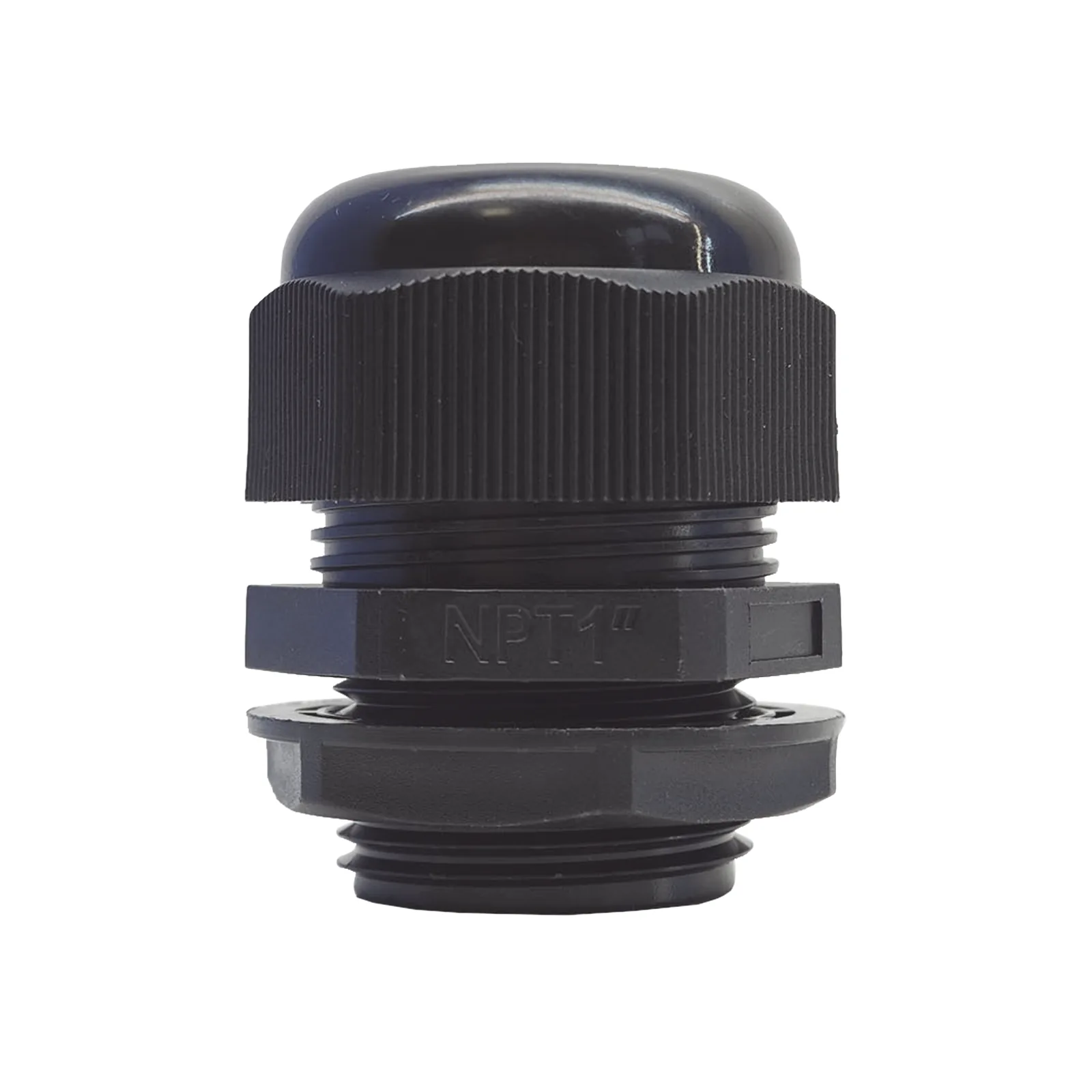 Conector Plástico Negro Tipo Glándula para Rosca NPT 1"