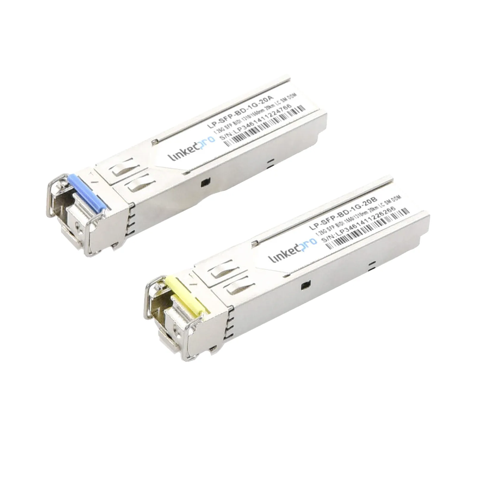 Transceptores Ópticos Bidireccionales SFP (Mini-Gbic) / Monomodo 1310 & 1550 nm / 1.25 Gbps / 1000BASE-BX / Conector LC/UPC Simplex / DDM / Hasta 20 km / 2 Piezas