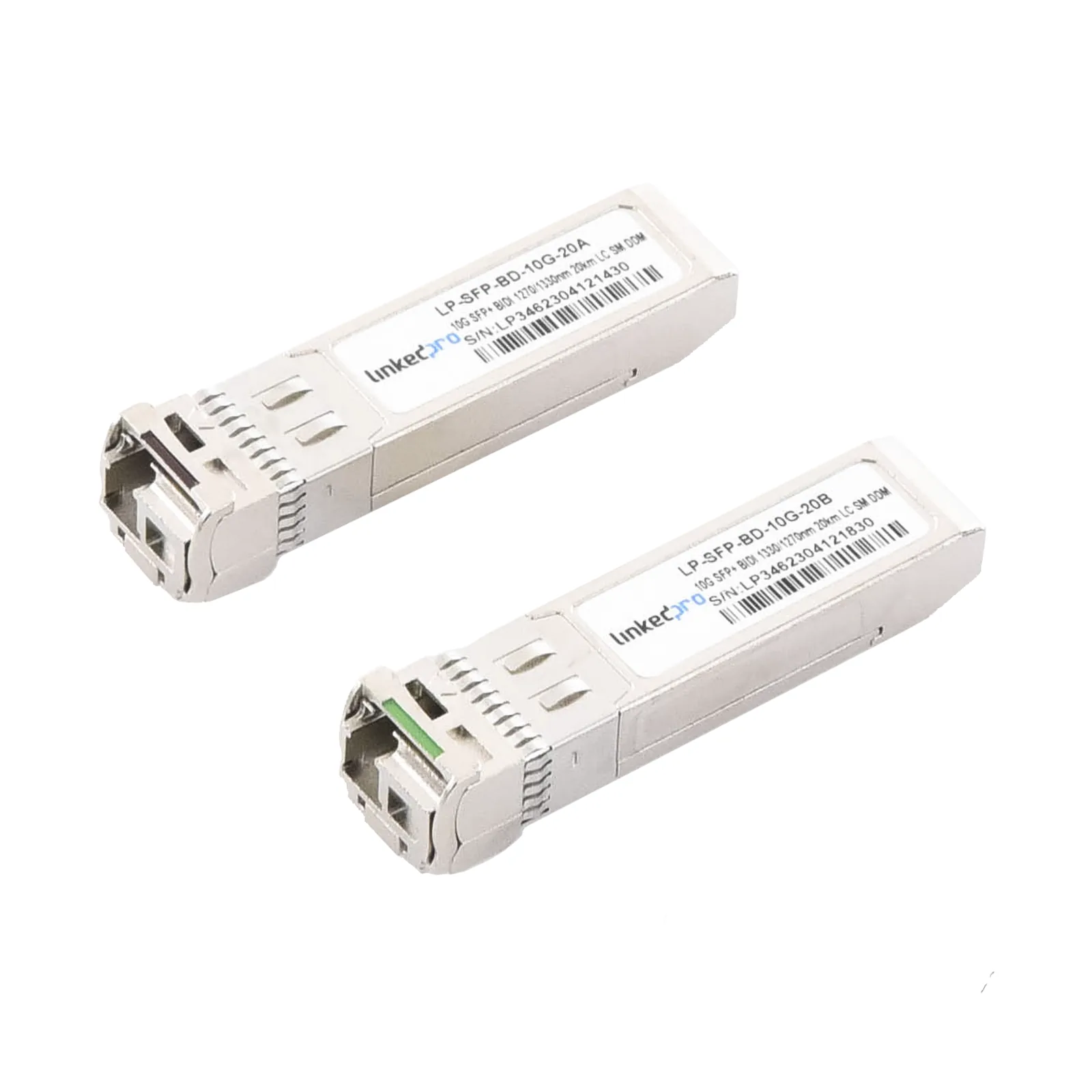 Transceptores Ópticos Bidireccionales SFP+ (Mini-Gbic) / Monomodo 1270 & 1330 nm / 10 Gbps / 1000BASE-BX / Conector LC/UPC Simplex / DDM / Hasta 20 km / 2 Piezas