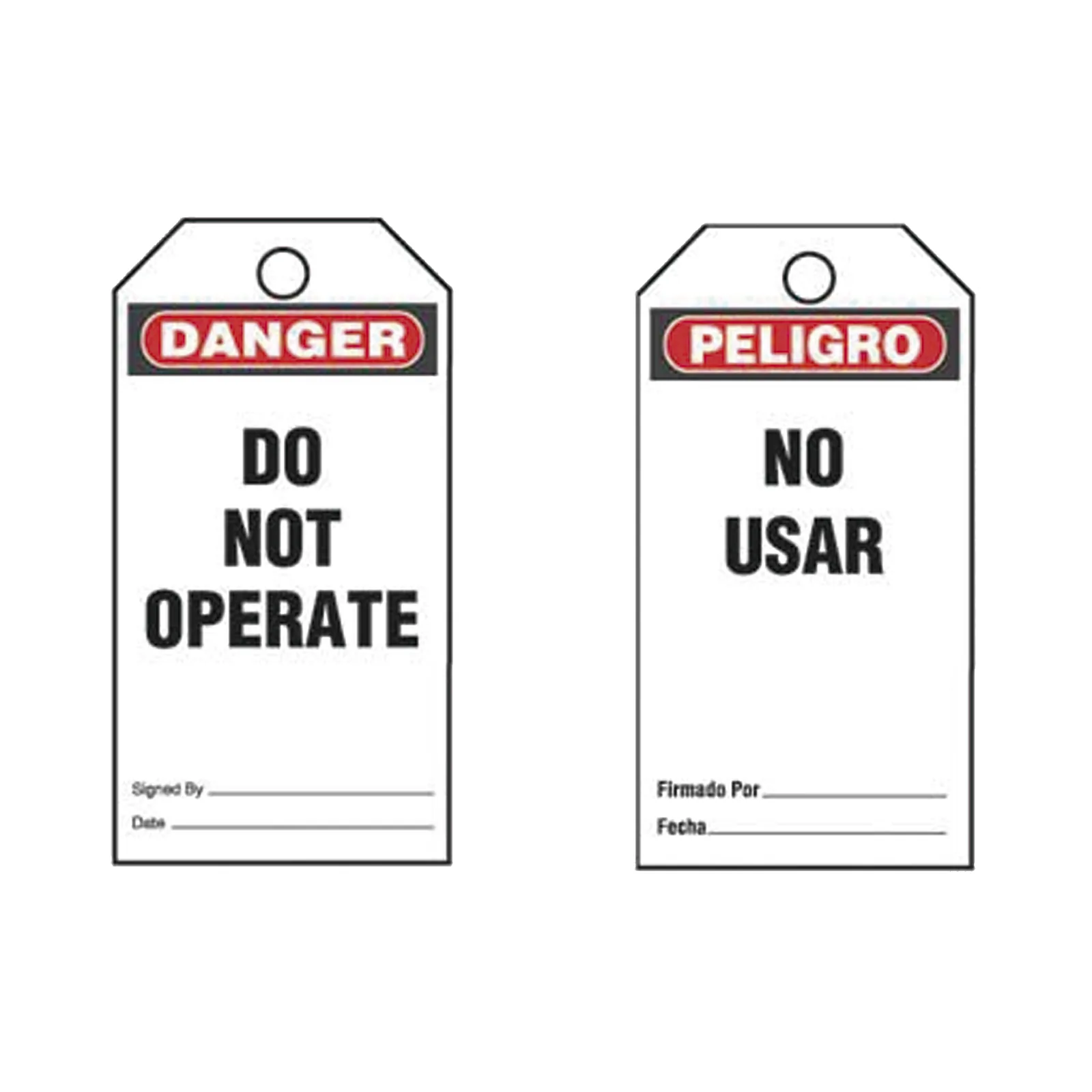 Paquete de 25 Etiquetas de Seguridad, Con Texto "Peligro, No Usar", de 76 x 146 mm, Color Negro Sobre Blanco