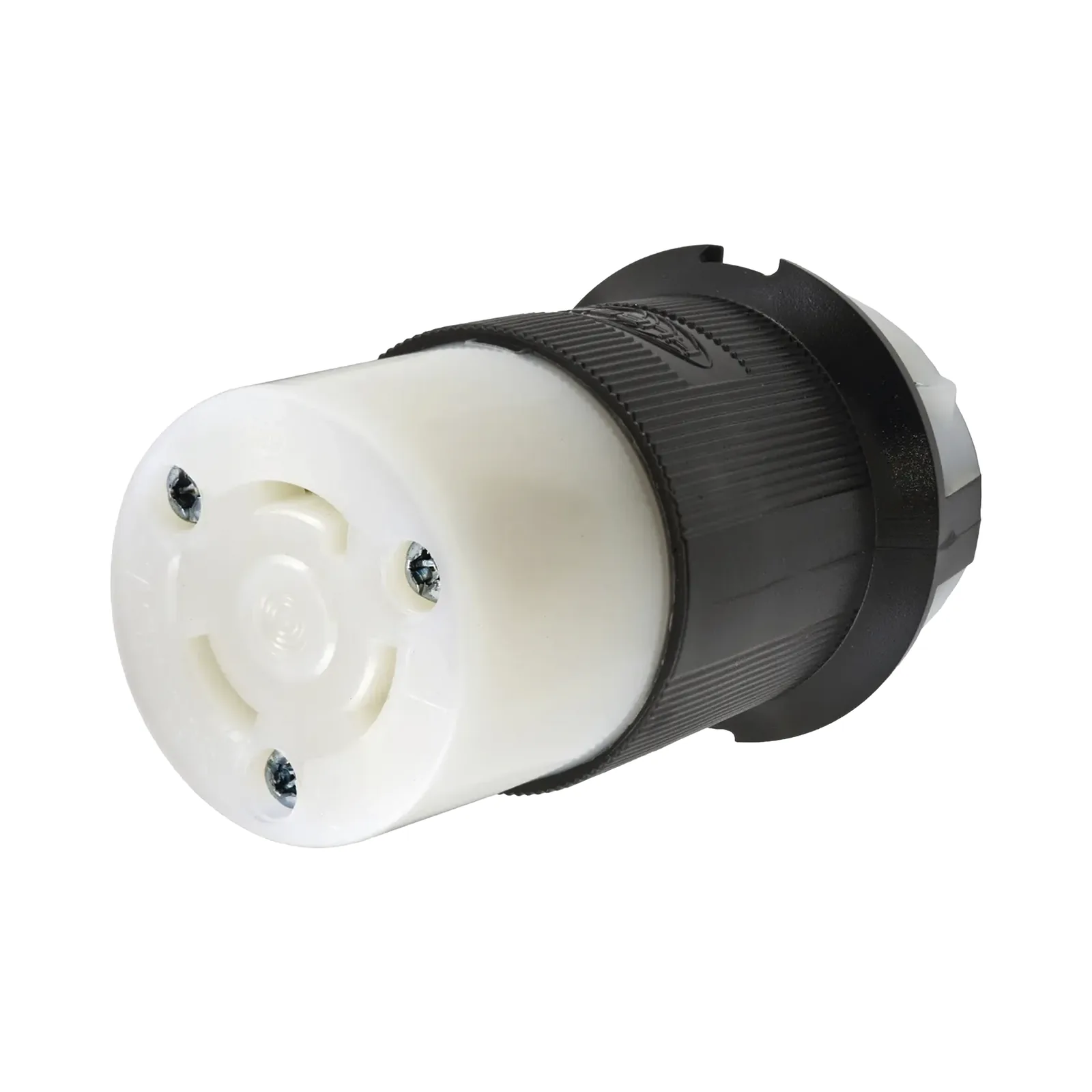 Conector Industrial con Bloqueo de Media Vuelta / 30 A 125 V CA / 2 Polos 3 Hilos / Color Blanco y Negro / Nema L5-30R.