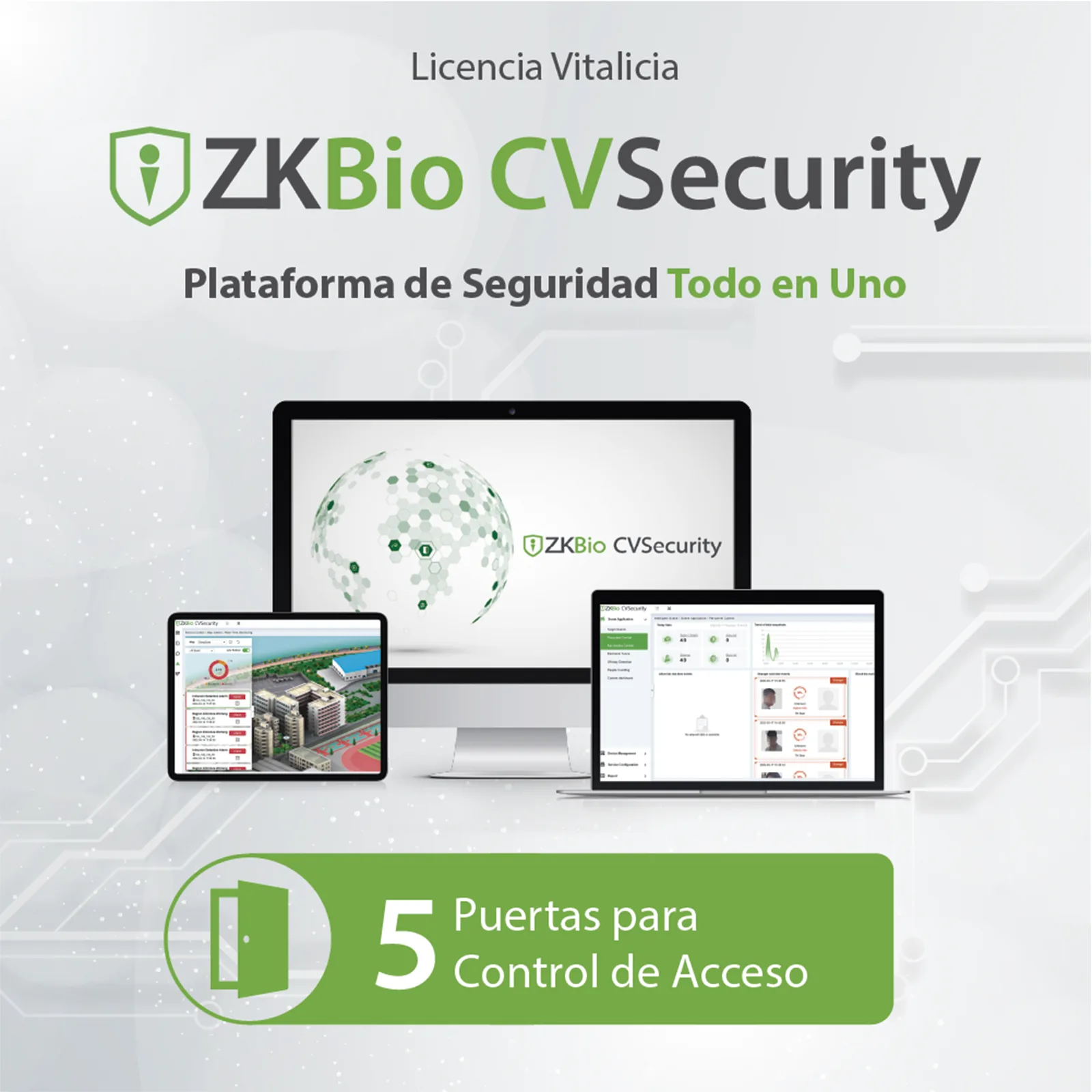 Licencia ZKBio CVSecurity / 5 Puertas / Vitalicia / Compatible InBioPro InBio APX / Green Label