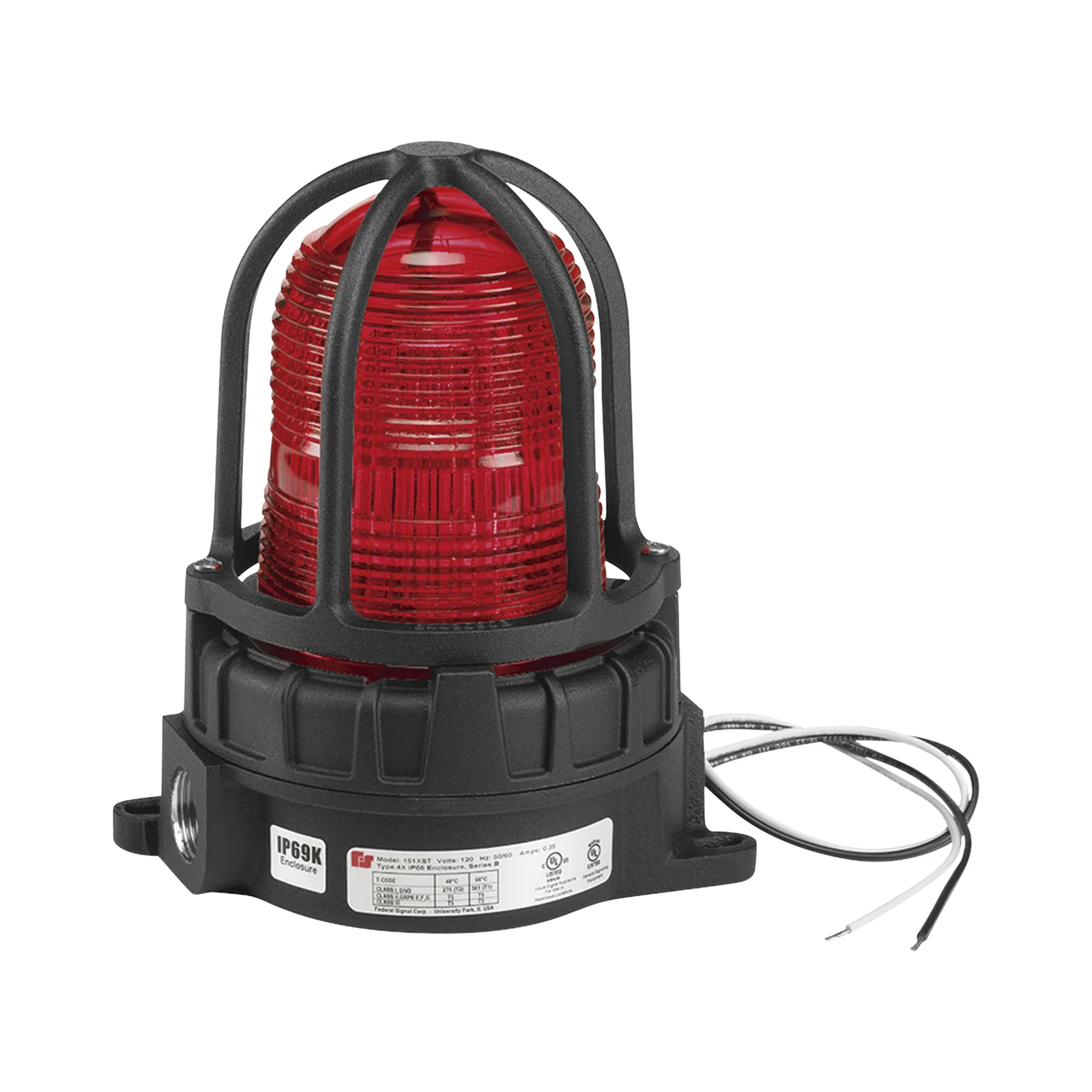 Luz de advertencia LED color Rojo para ubicaciones peligrosas, montaje para superficies, 120/240Vca,