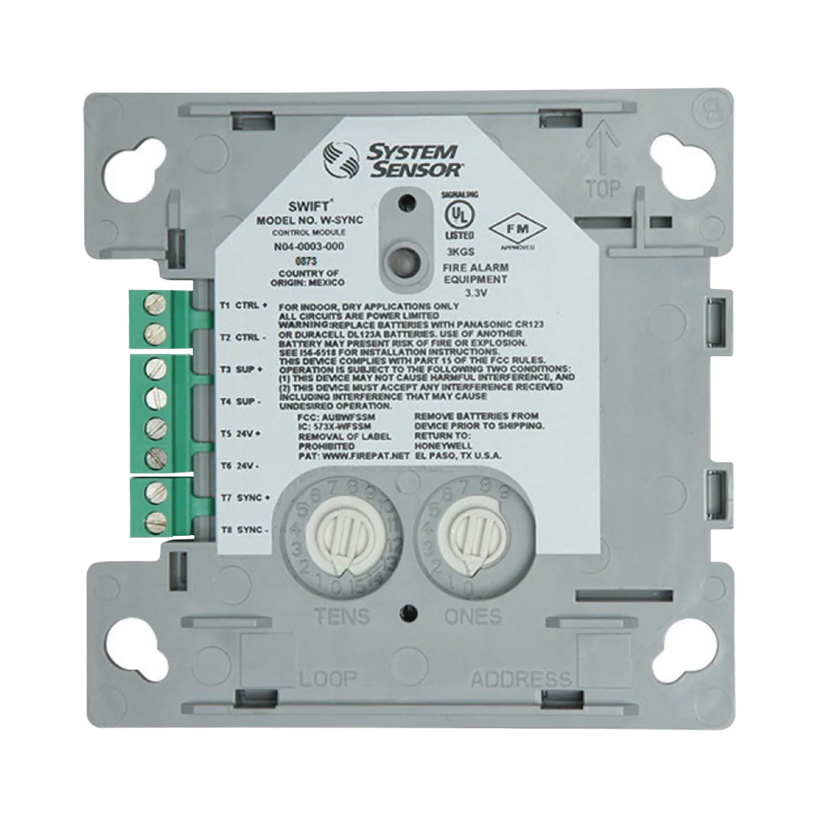 Módulo de Sincronización Inalámbrico / Compatible con Paneles Notifier, Fire-Lite, Silent Knight y Farenhyt / Incluye Baterías