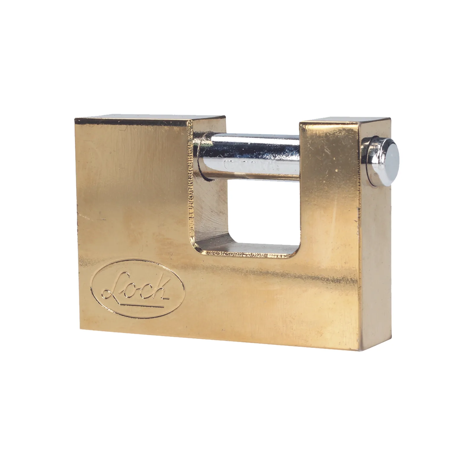 Candado de acero para Cortina Metálica / Medida 80 mm/ Acabado Latón Brillante / Nivel de Seguridad 6 / Llave Estándar.