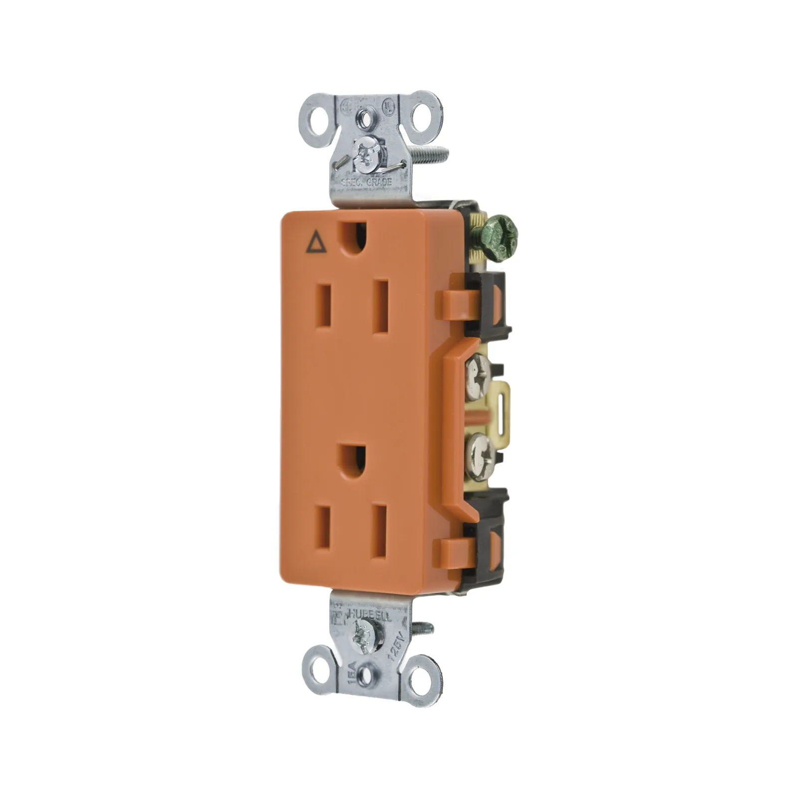 Contacto Dúplex Conexión a Tierra Aislada/ 15A 125V/ 2 polos 3 Hilos/ Nema 5-15R /Grado Comercial Decorativo/ Color Naranja.