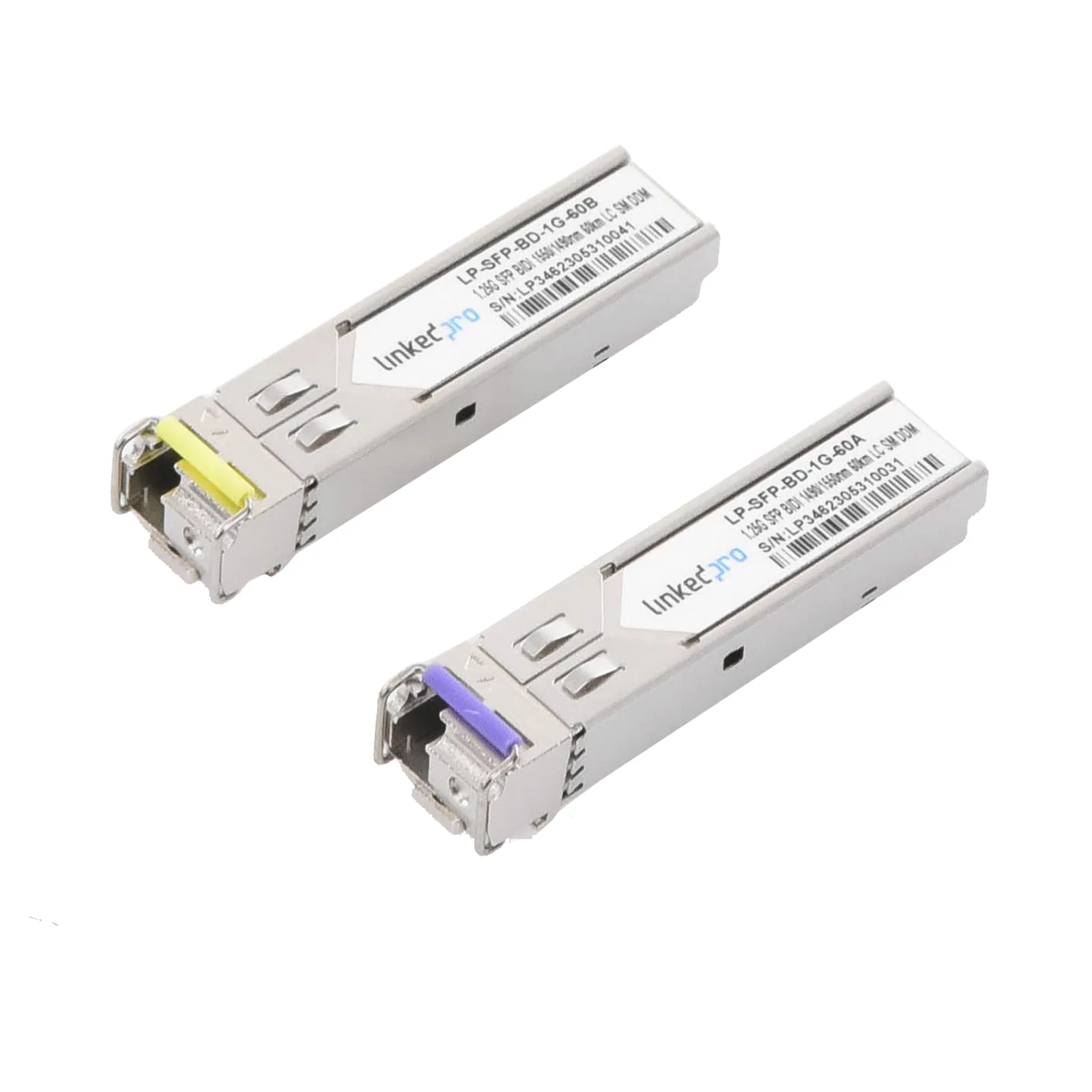 Transceptores Ópticos Bidireccionales SFP (Mini-Gbic) / Monomodo 1490 & 1550 nm / 1.25 Gbps / 1000BASE-BX / Conector LC/UPC Simplex / DDM / Hasta 60 km / 2 Piezas