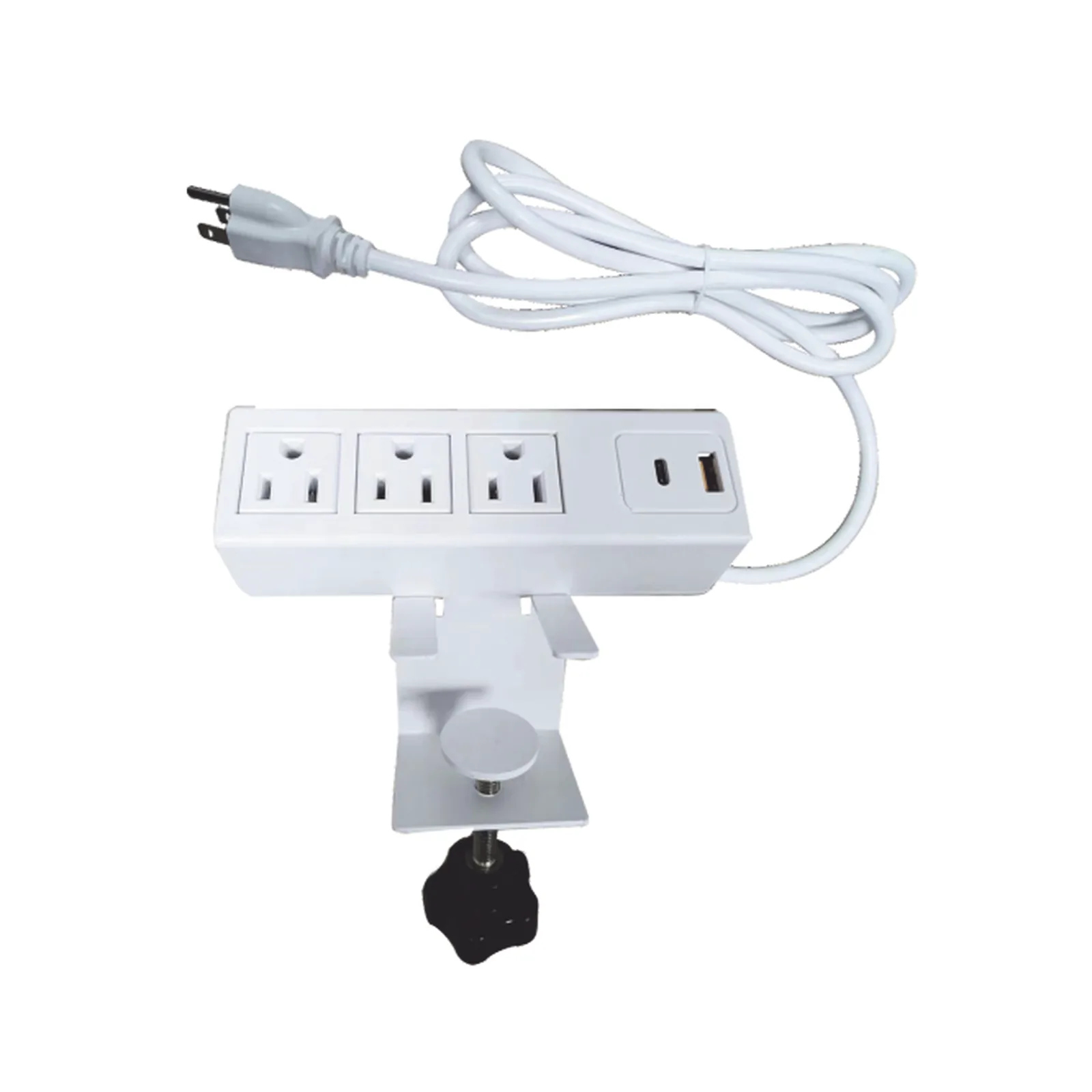 Tomacorriente para Escritorio / Cuenta con Bracket Ajustable a Diferentes Grosores / 3 Contactos 110VCA / 2 Contactos para Carga USB ( 1 contacto USB-A + 1 contacto USB-C )