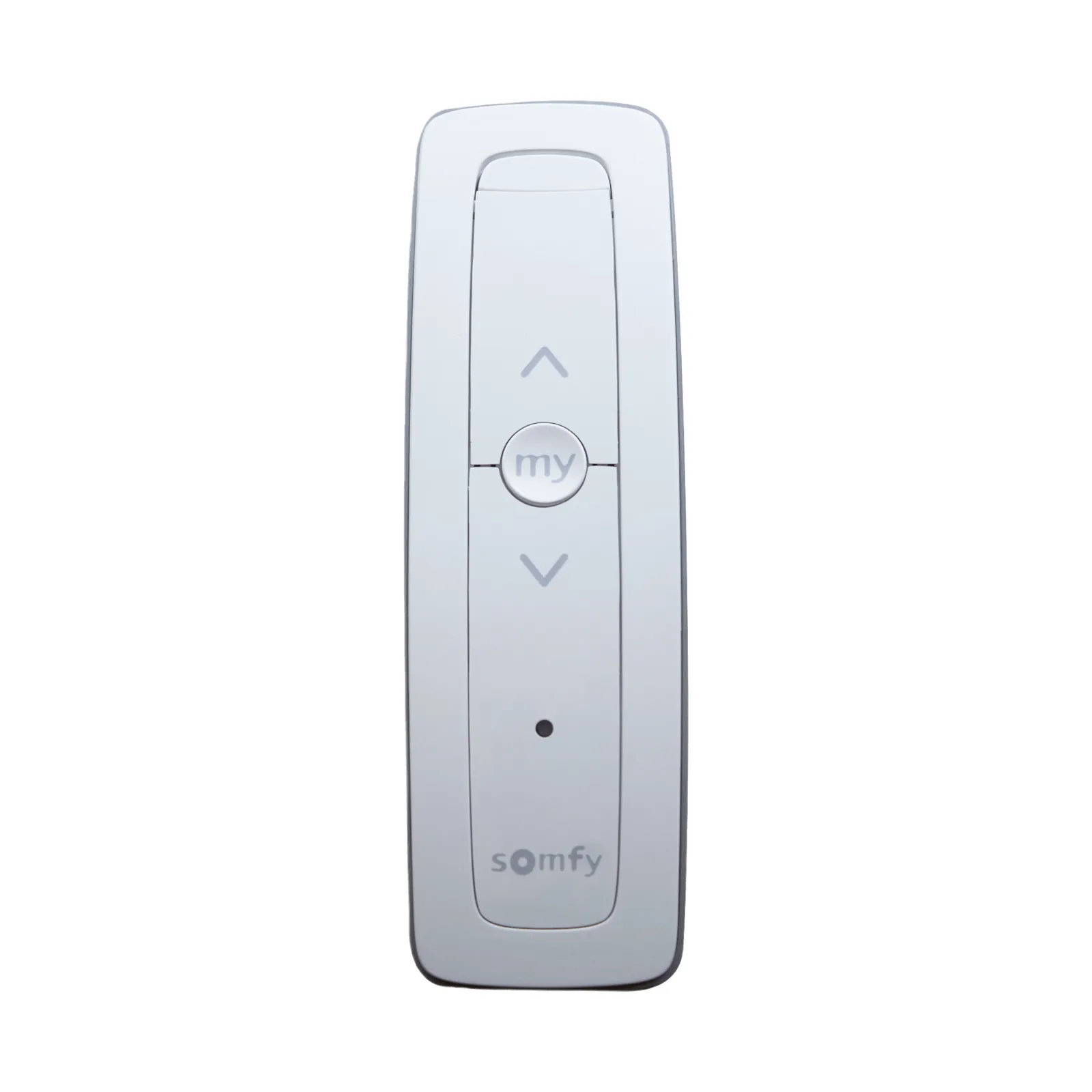 Control remoto 1 canal para motores de persiana Somfy con señal inalámbrica, instrucciones: sube, baja y detener, con posición favorita programada.