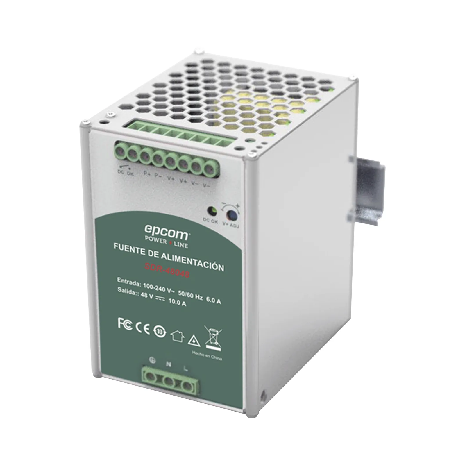 Fuente de Poder Industrial 48 Vcc @ 10A / 480W / Función relay Vcc / Función de Conexión Paralelo / Riel Din