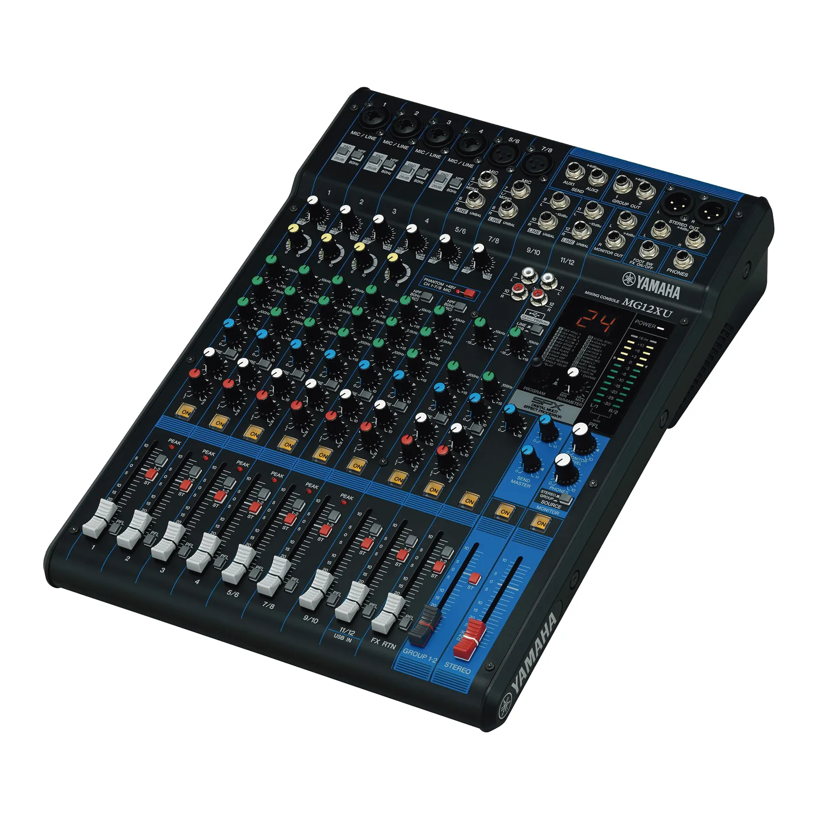 Mezcladora de Audio | 12 Canales | 6 Entradas de Micrófono/línea | 2 Entradas Estéreo | Efectos Integrados | Alimentación Phantom | USB